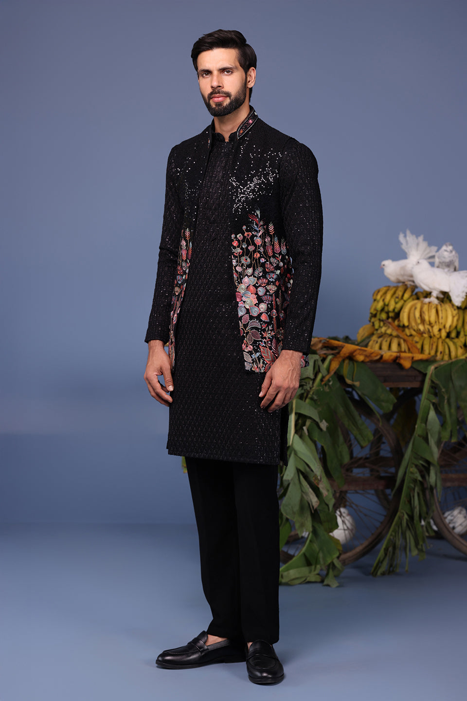TAIMOOR BLACK KURTA JACKET SET