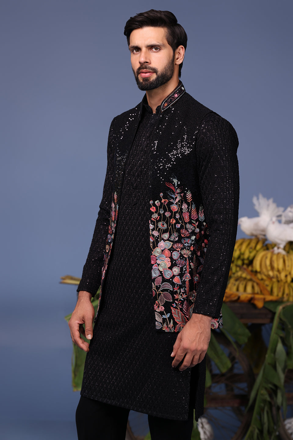 TAIMOOR BLACK KURTA JACKET SET
