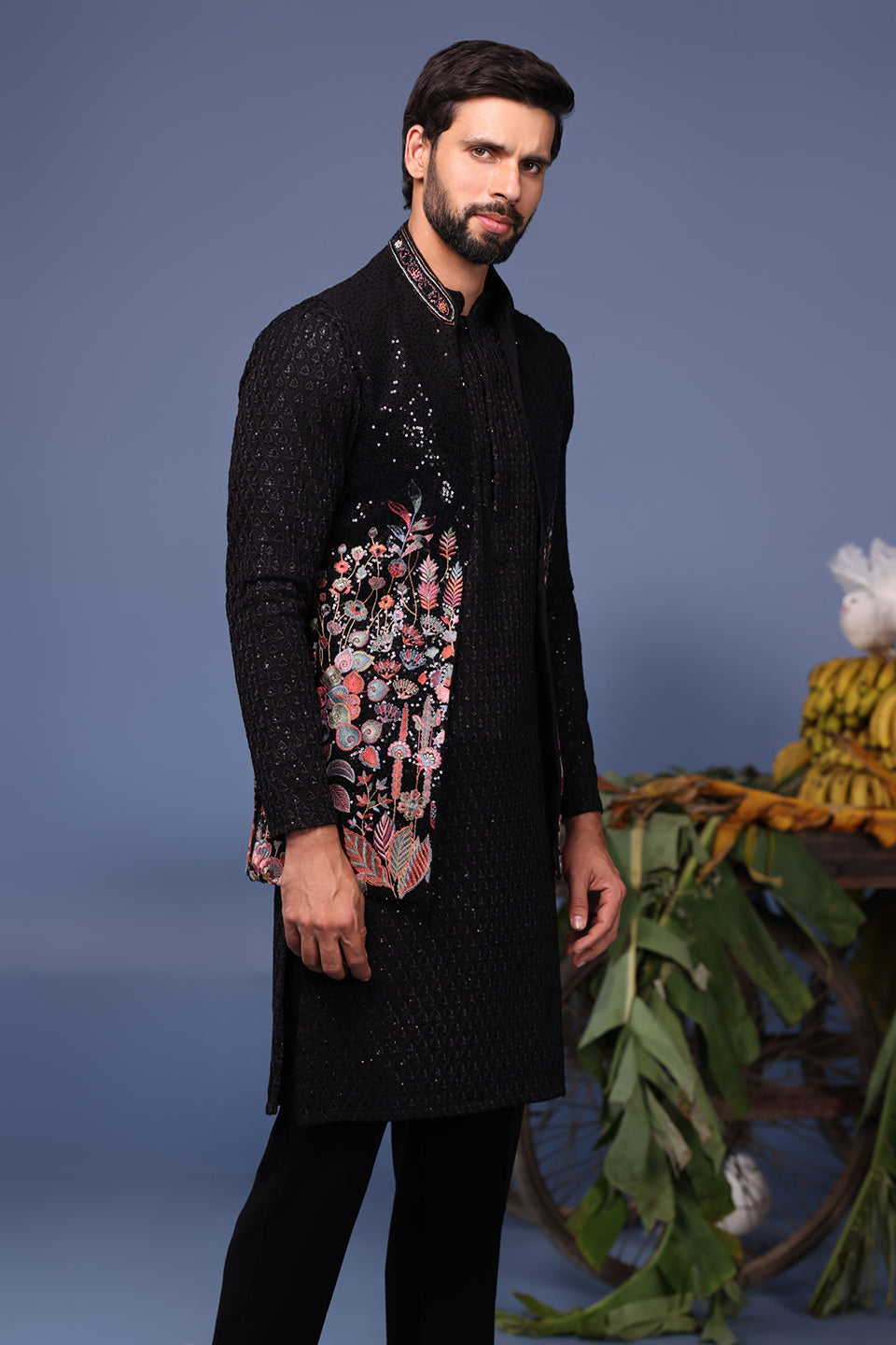 TAIMOOR BLACK KURTA JACKET SET
