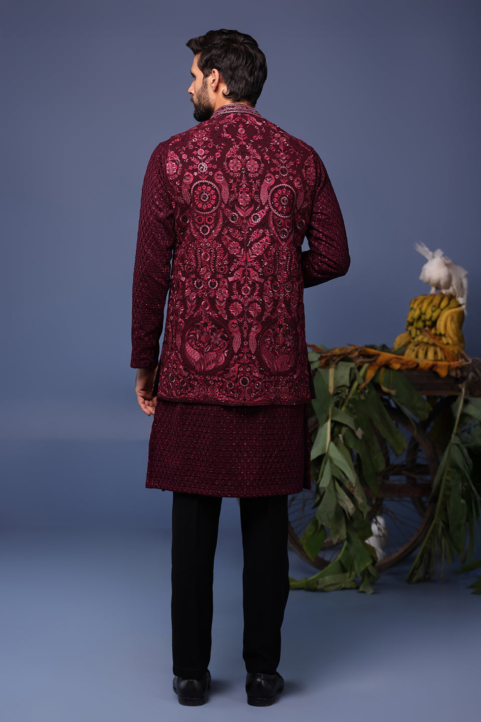YASIR WINE KURTA JACKET SET