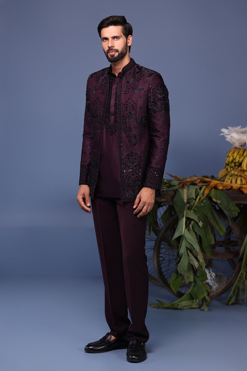 RAAFIQ WINE JODHPURI KURTA SET