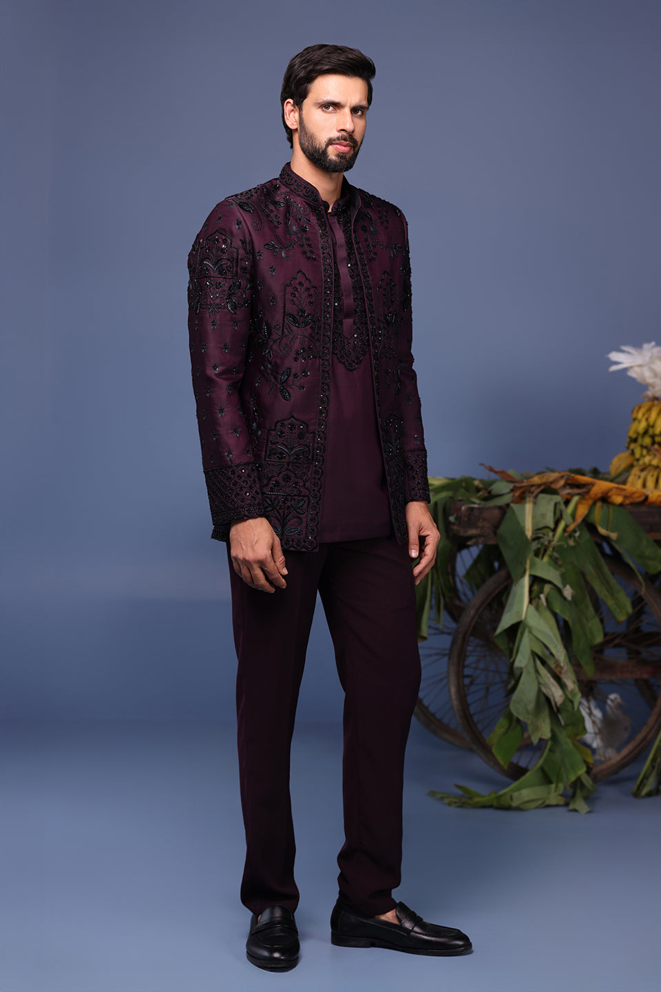 RAAFIQ WINE JODHPURI KURTA SET