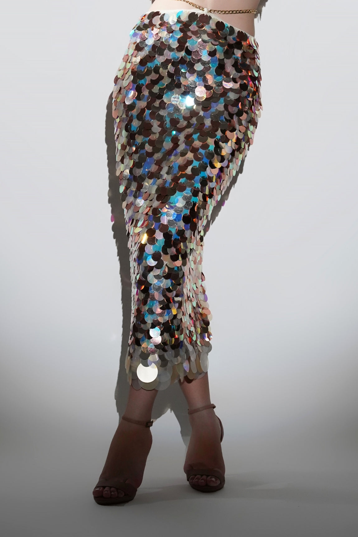 ISLA METTALIC SEQUIN HALTER PENCIL SKIRT
