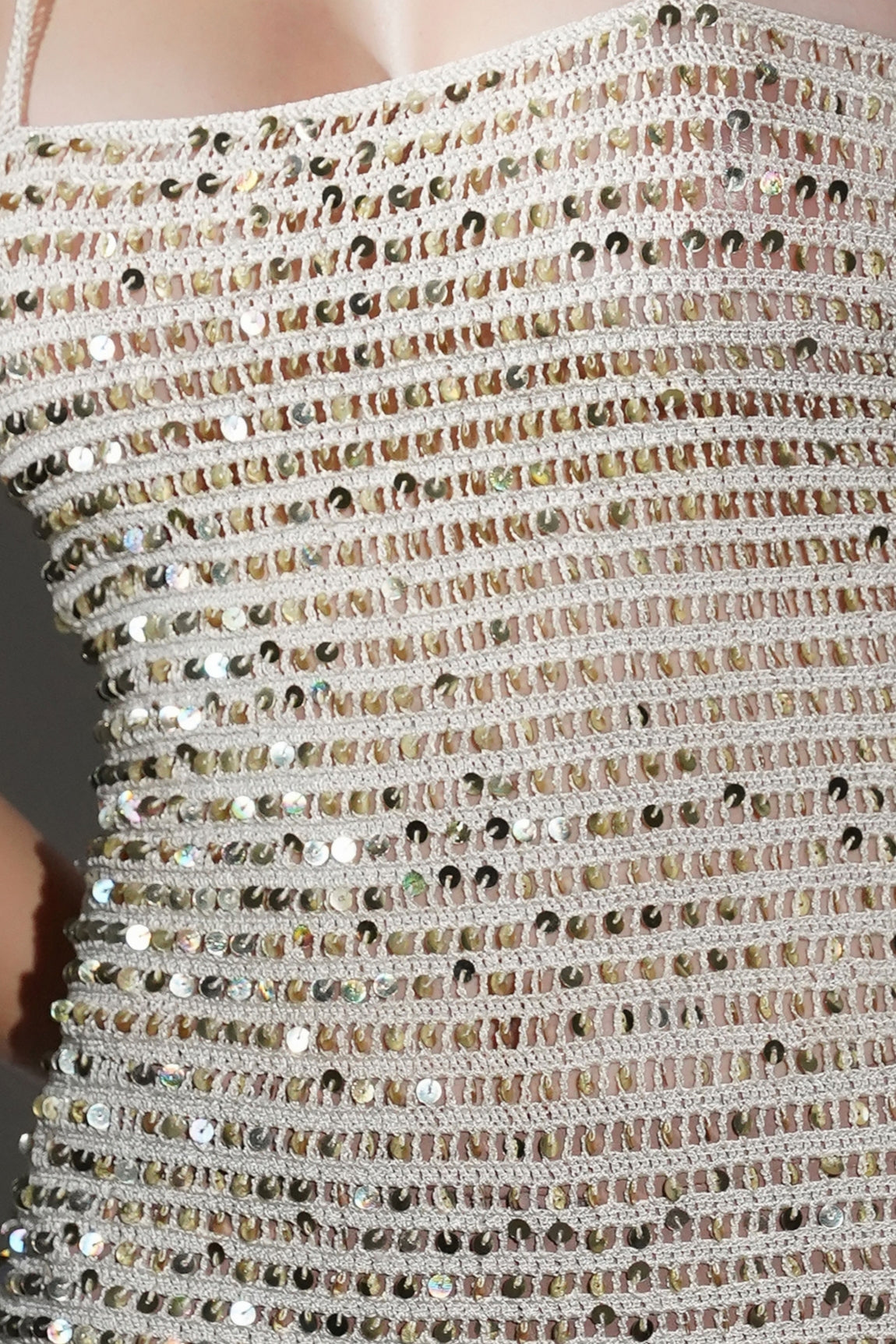 ARIA IVORY GOLDEN SEQUIN CROCHET MAXI DRESS
