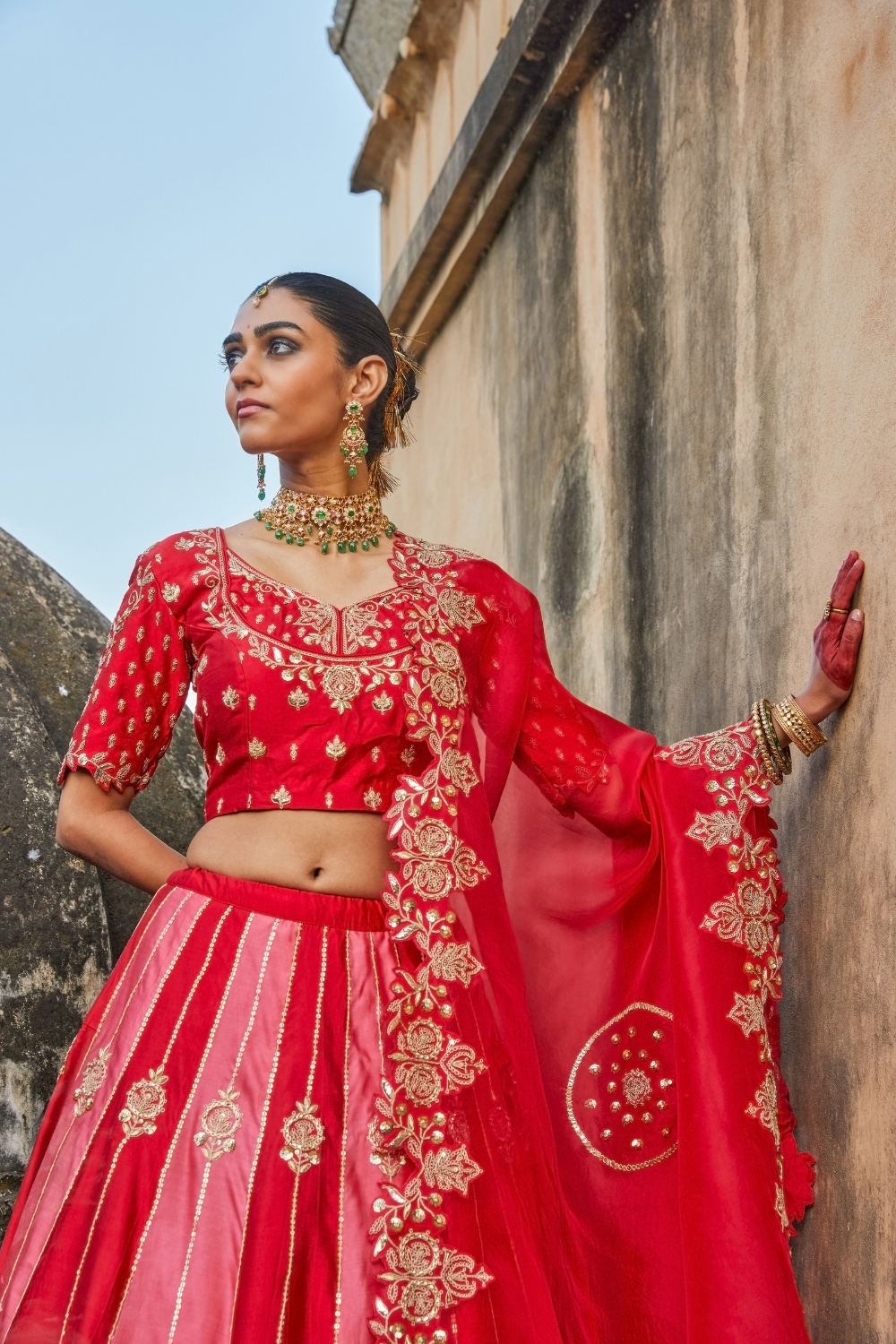 NURA- RED LEHENGA SET