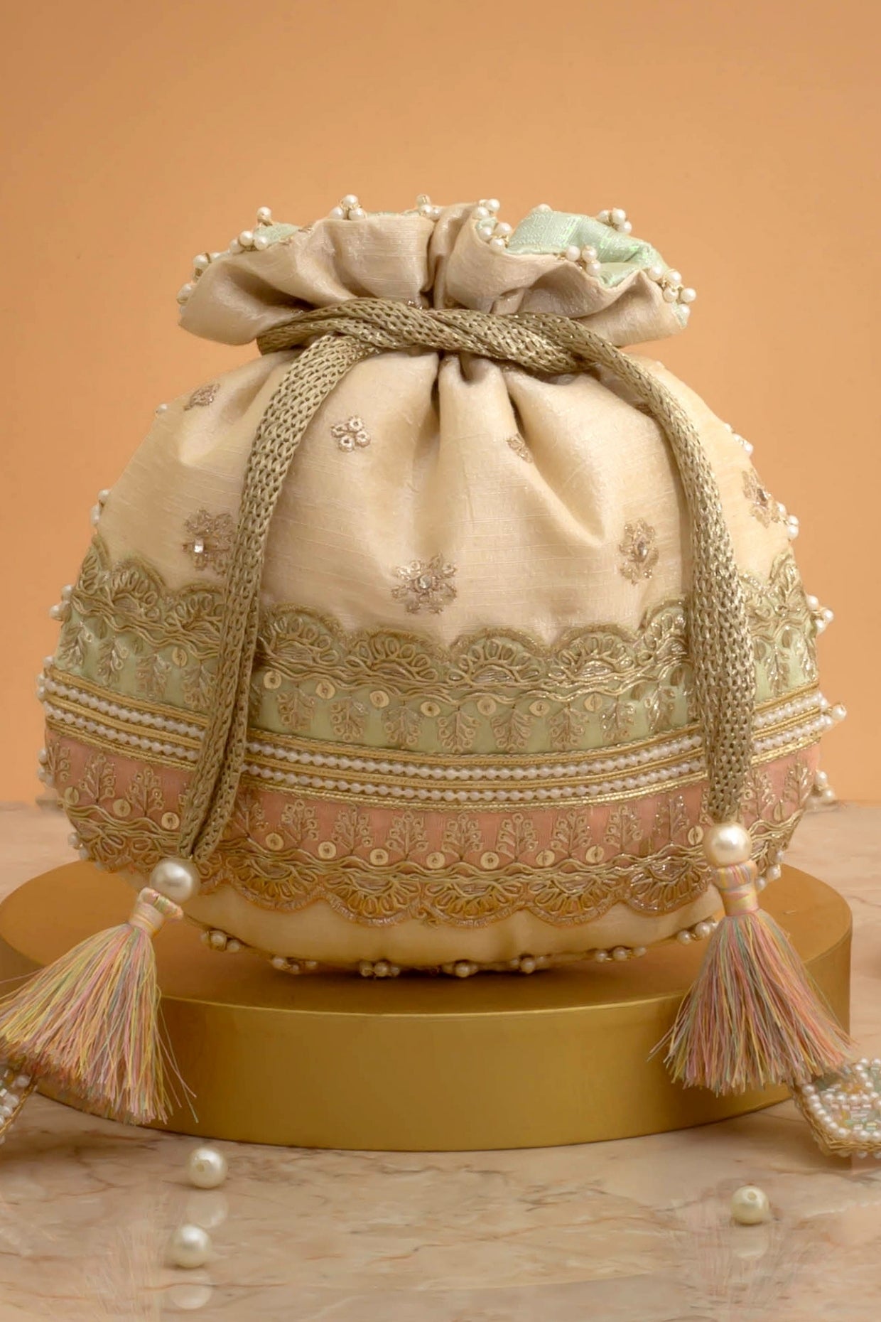 VIBHA EMBROIDERED POTLI - MINT & PINK