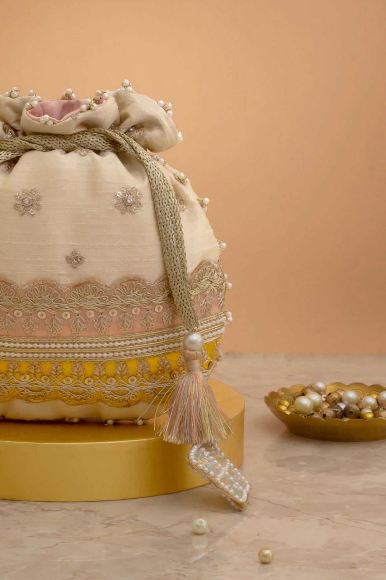 VIBHA EMBROIDERED POTLI - PINK & YELLOW
