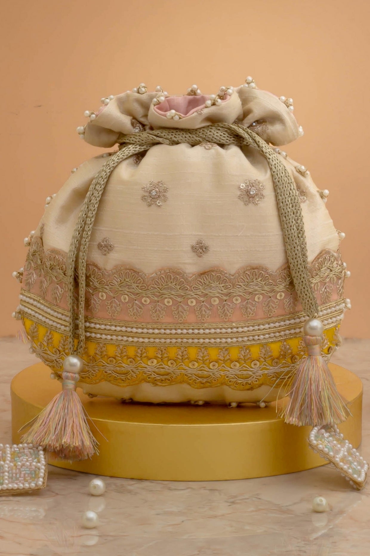 VIBHA EMBROIDERED POTLI - PINK & YELLOW