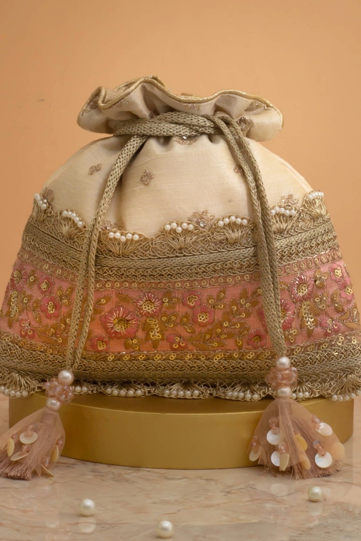 ZIRA EMBROIDERED POTLI - BEIGE