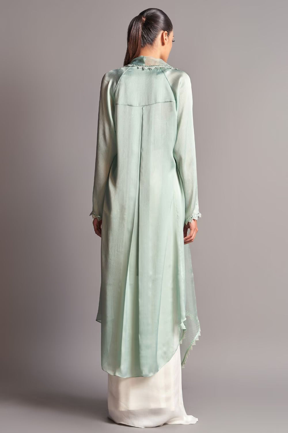 EMBROIDERED BLOUSE WITH CAPE & DRAPED SKIRT