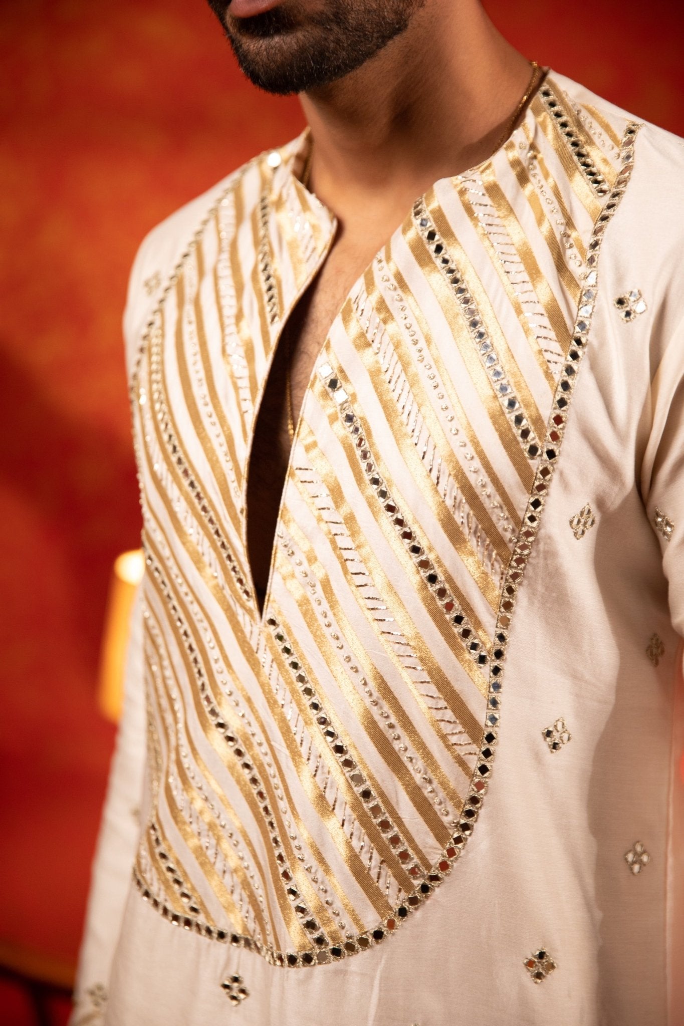 BANARASI YOKE KURTA SET - White Maison de Couture
