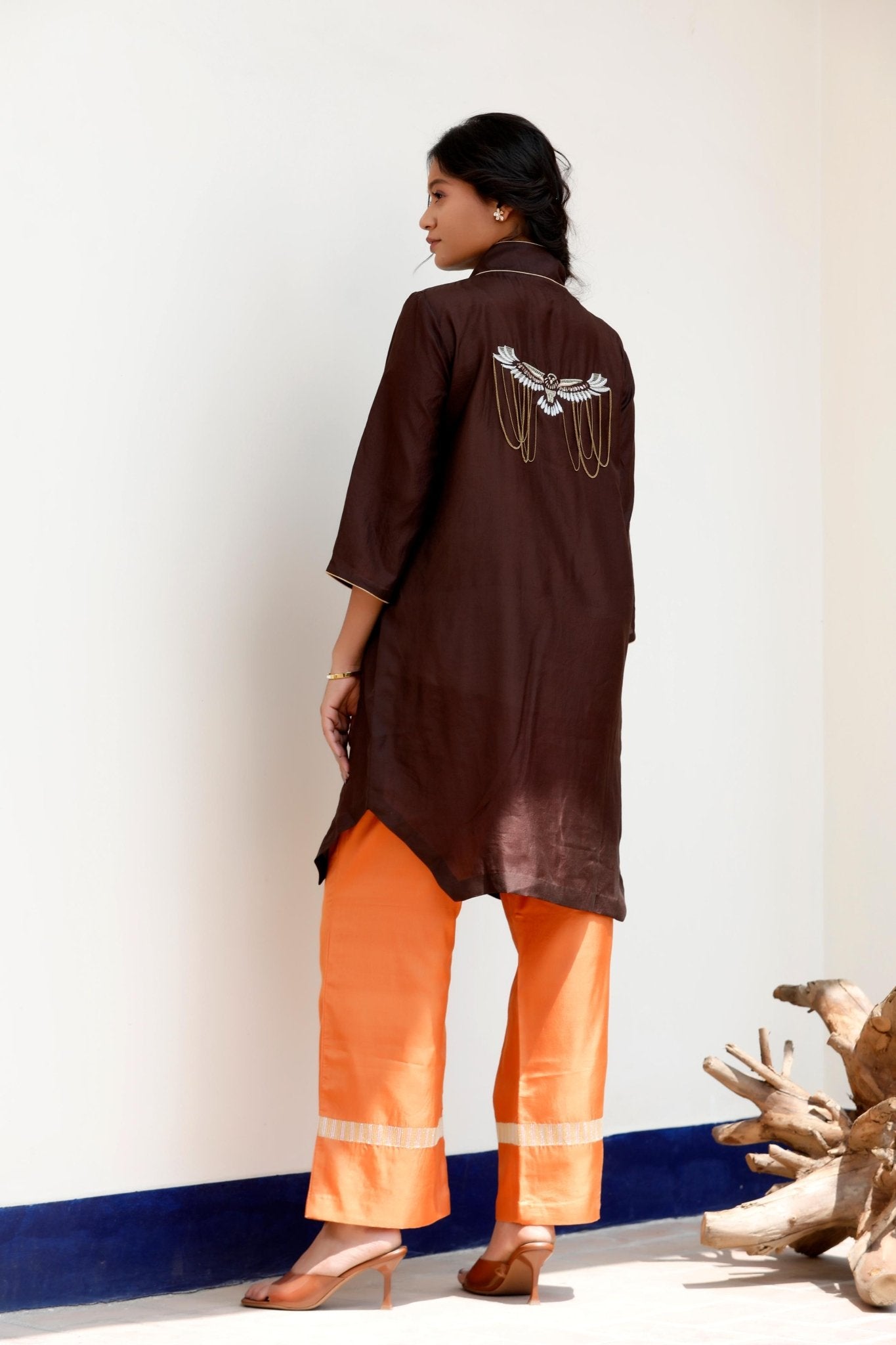 BROWN & ORANGE KURTA SET - White Maison de Couture