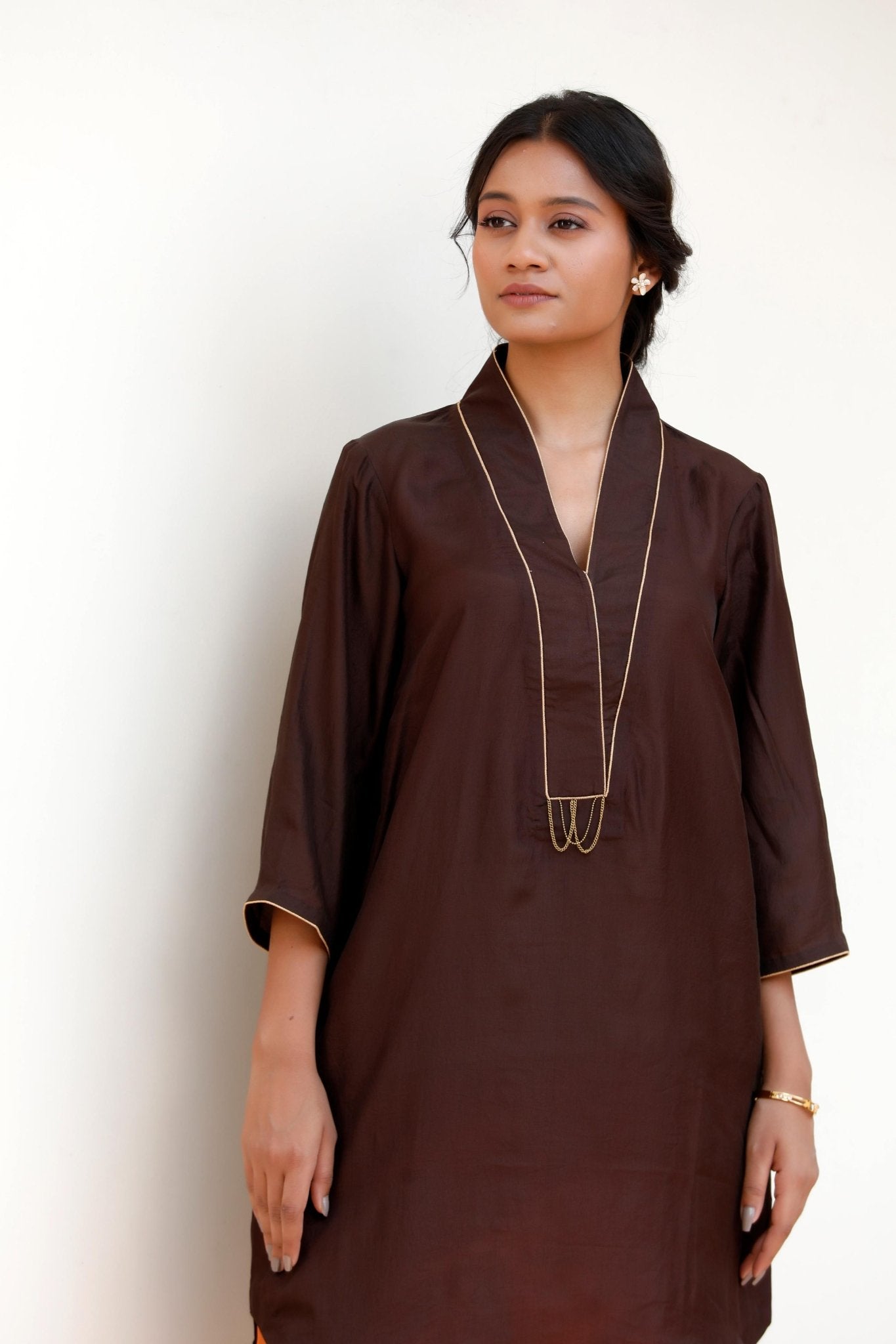 BROWN & ORANGE KURTA SET - White Maison de Couture