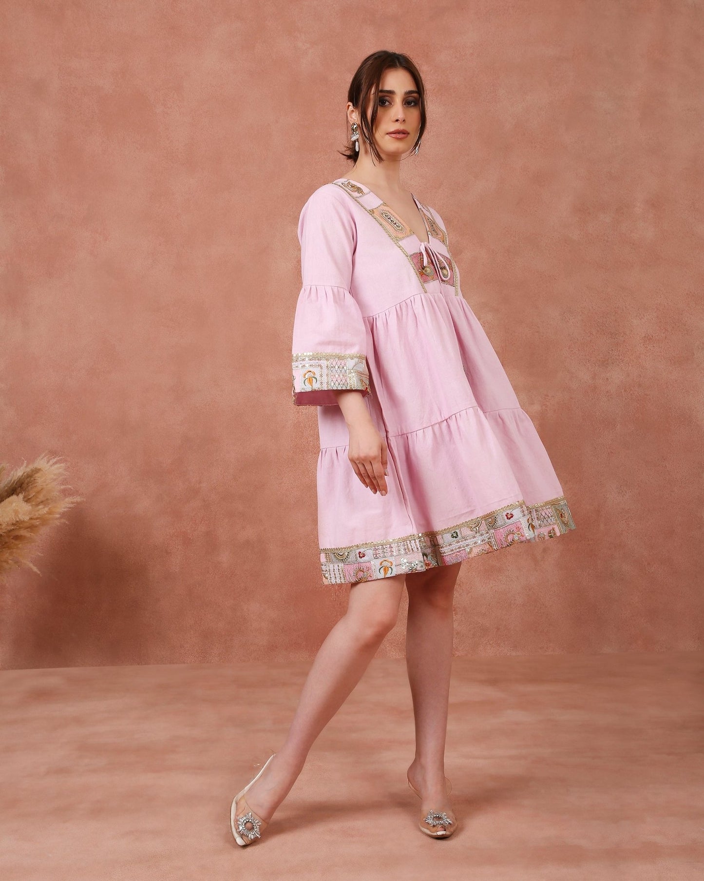 EMBROIDER FROCK ON LINEN - White Maison de Couture