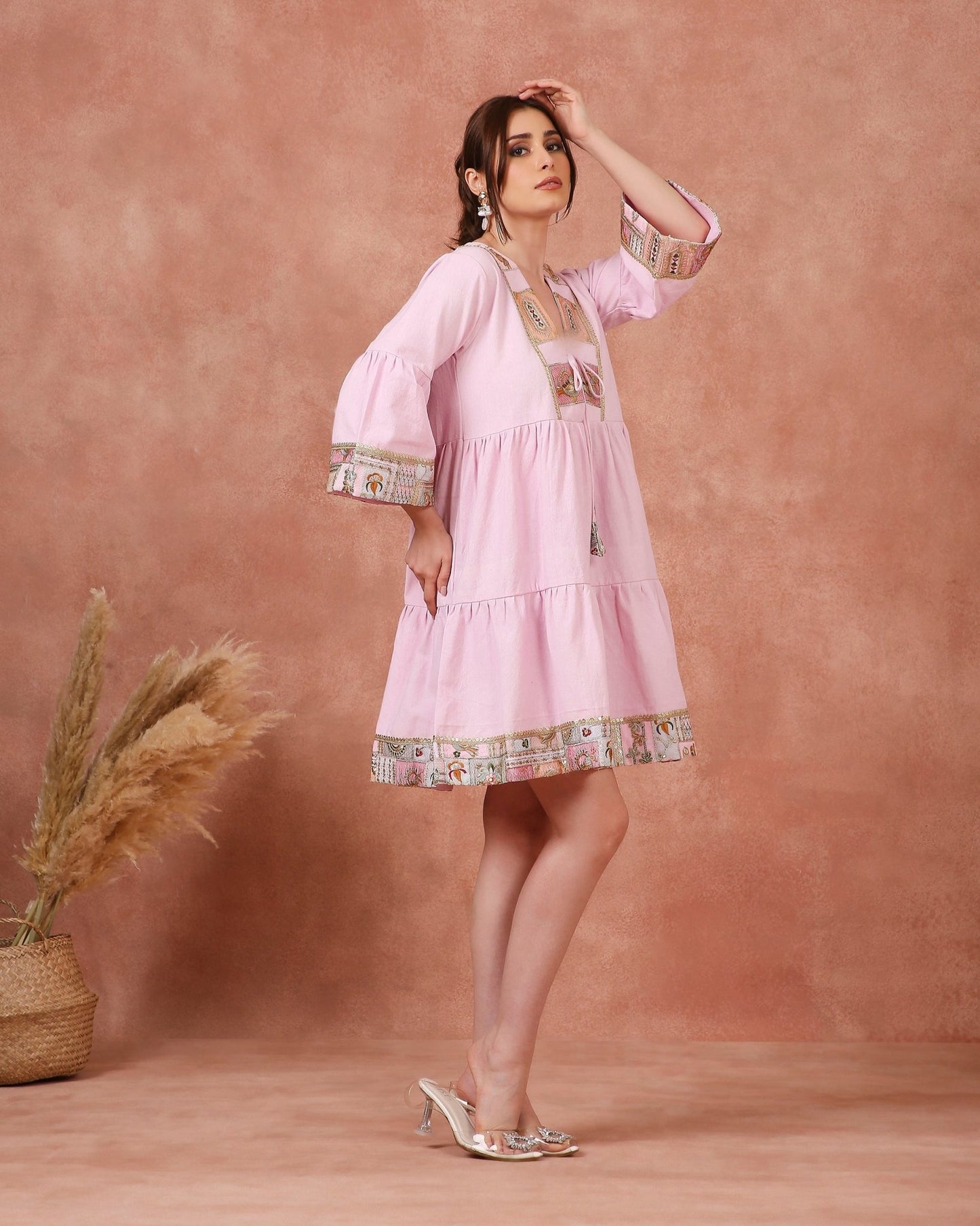 EMBROIDER FROCK ON LINEN - White Maison de Couture