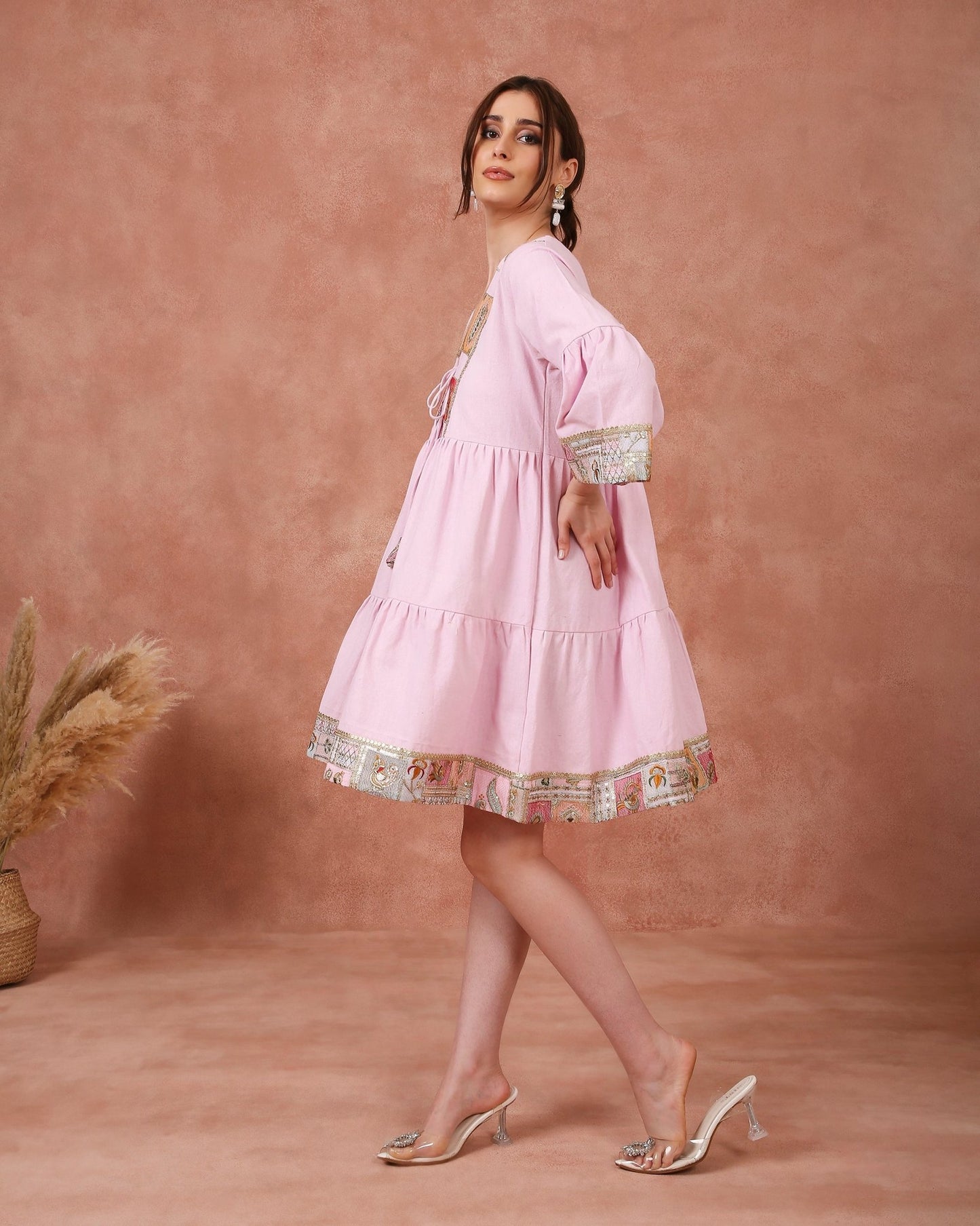 EMBROIDER FROCK ON LINEN - White Maison de Couture