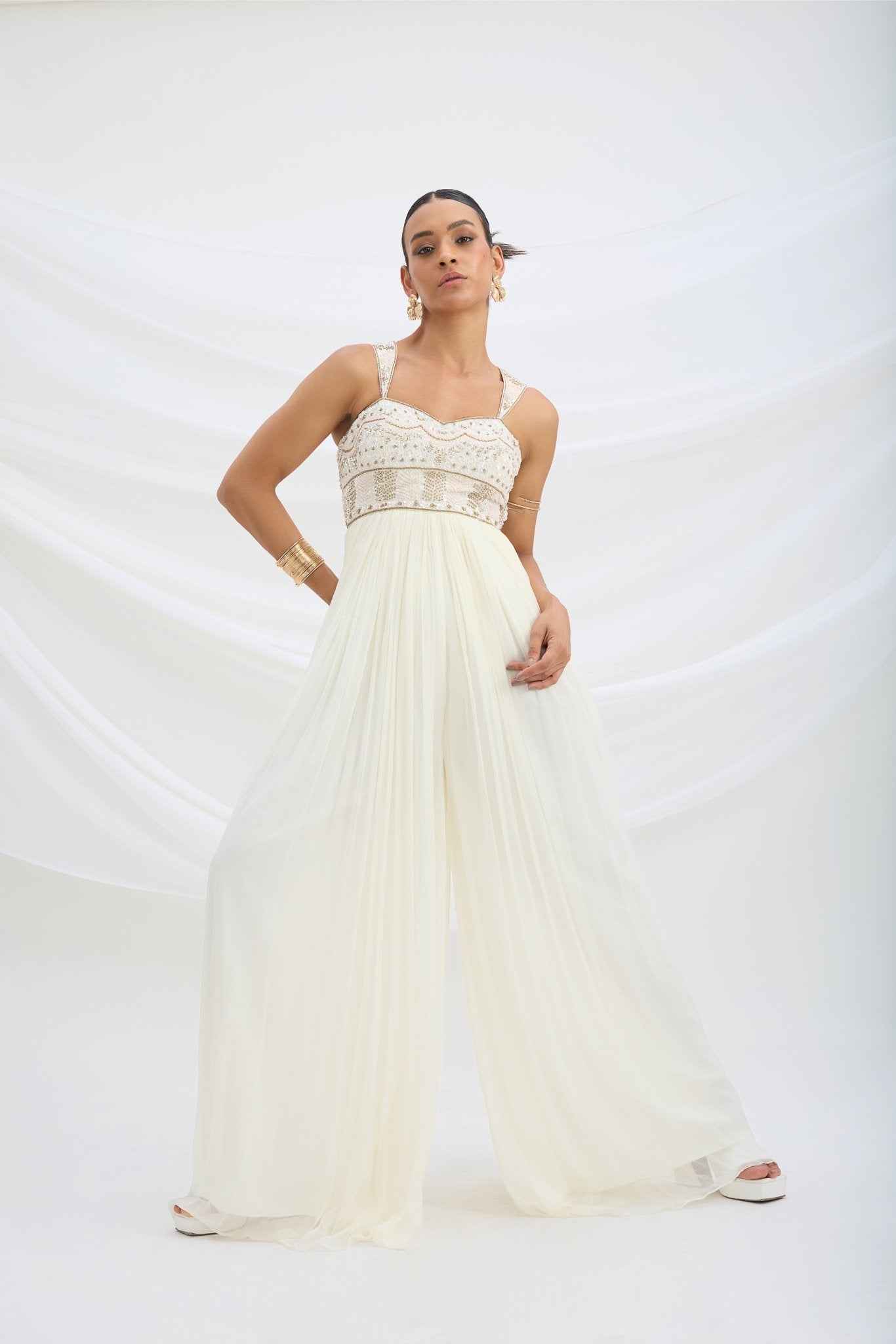 EMBROIDERED JUMPSUIT - White Maison de Couture