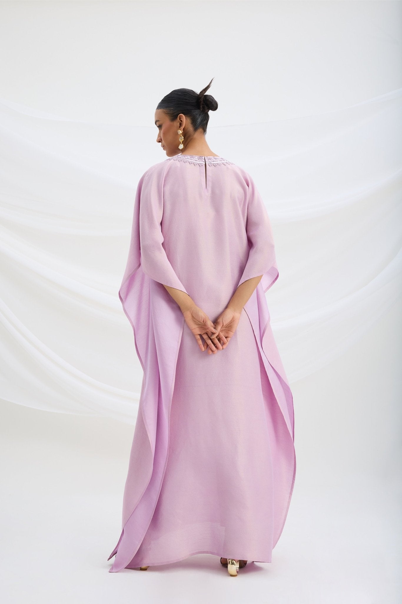 EMBROIDERED LILAC KAFTAN WITH BOTTOM - White Maison de Couture