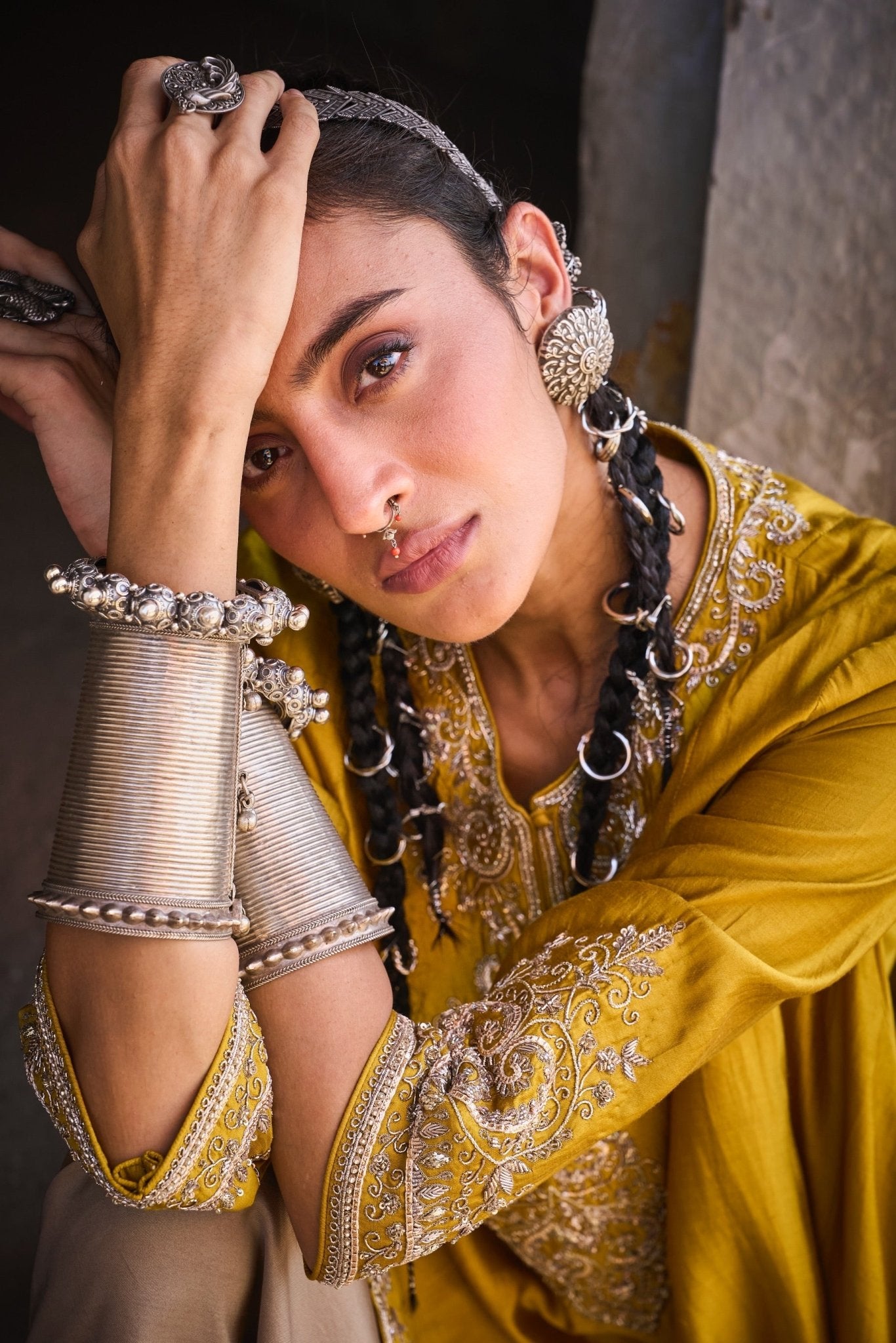 EMBROIDERED TUNIC WITH WRAP SKIRT - White Maison de Couture