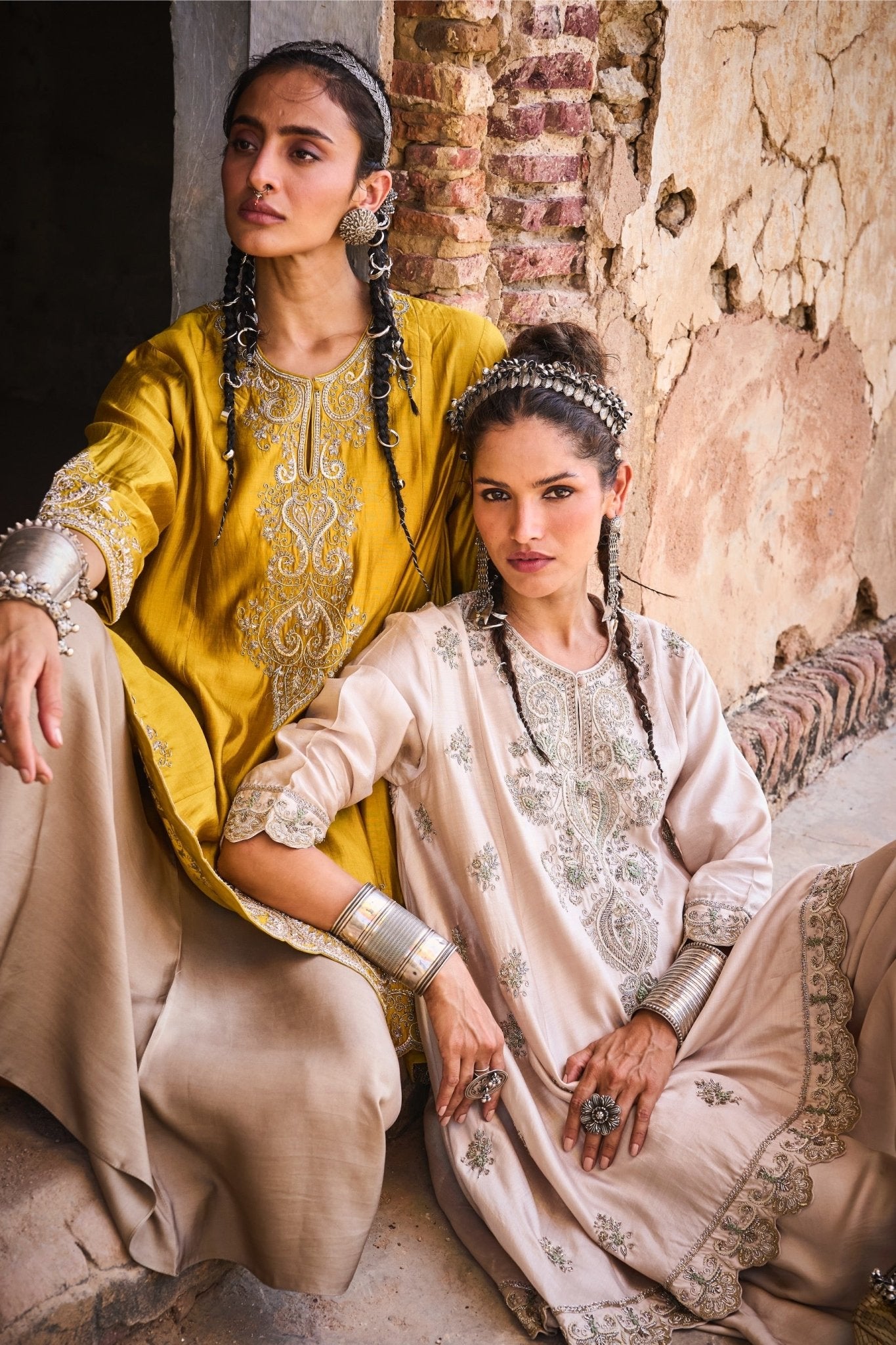 EMBROIDERED TUNIC WITH WRAP SKIRT - White Maison de Couture