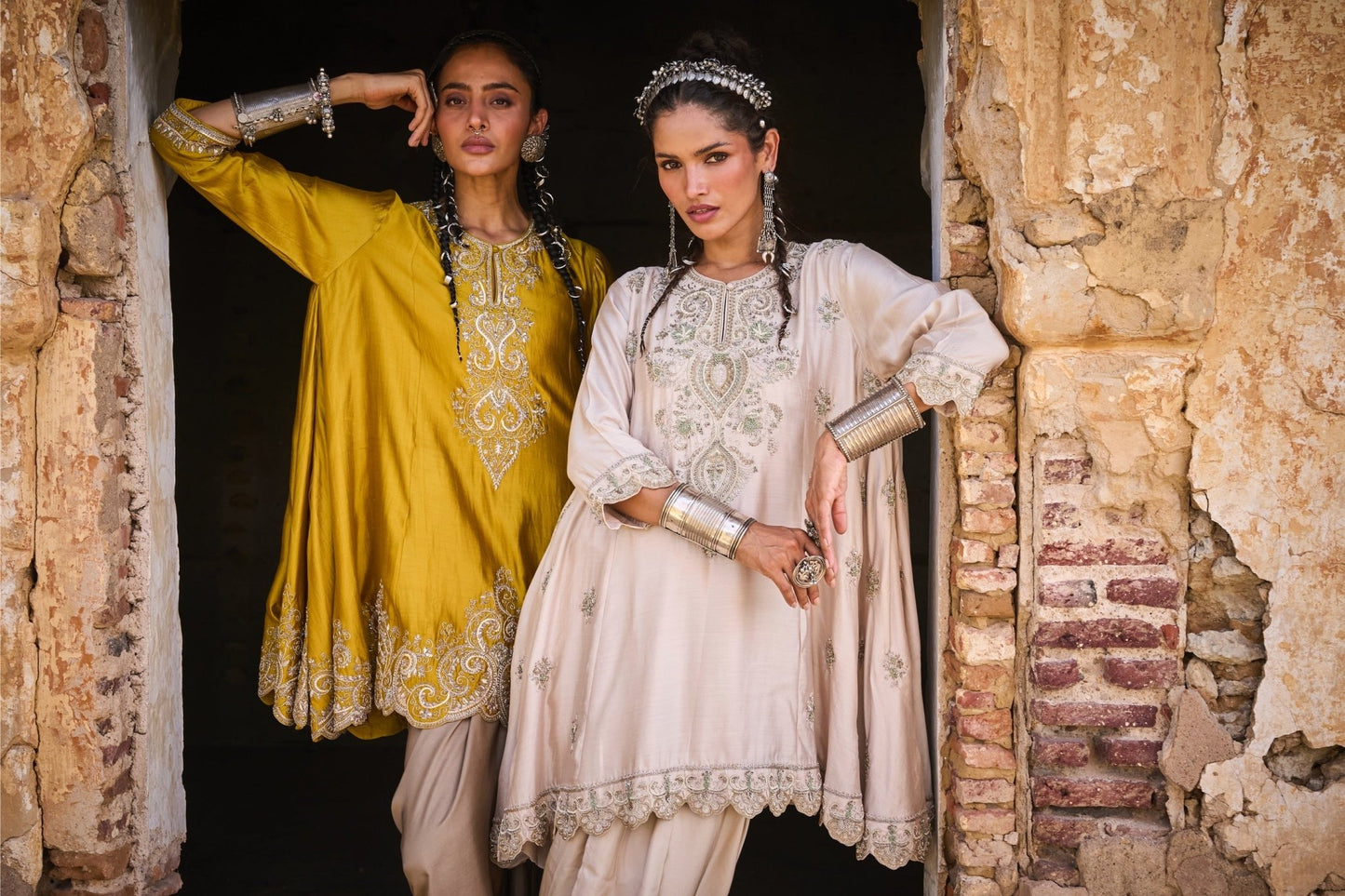 EMBROIDERED TUNIC WITH WRAP SKIRT - White Maison de Couture