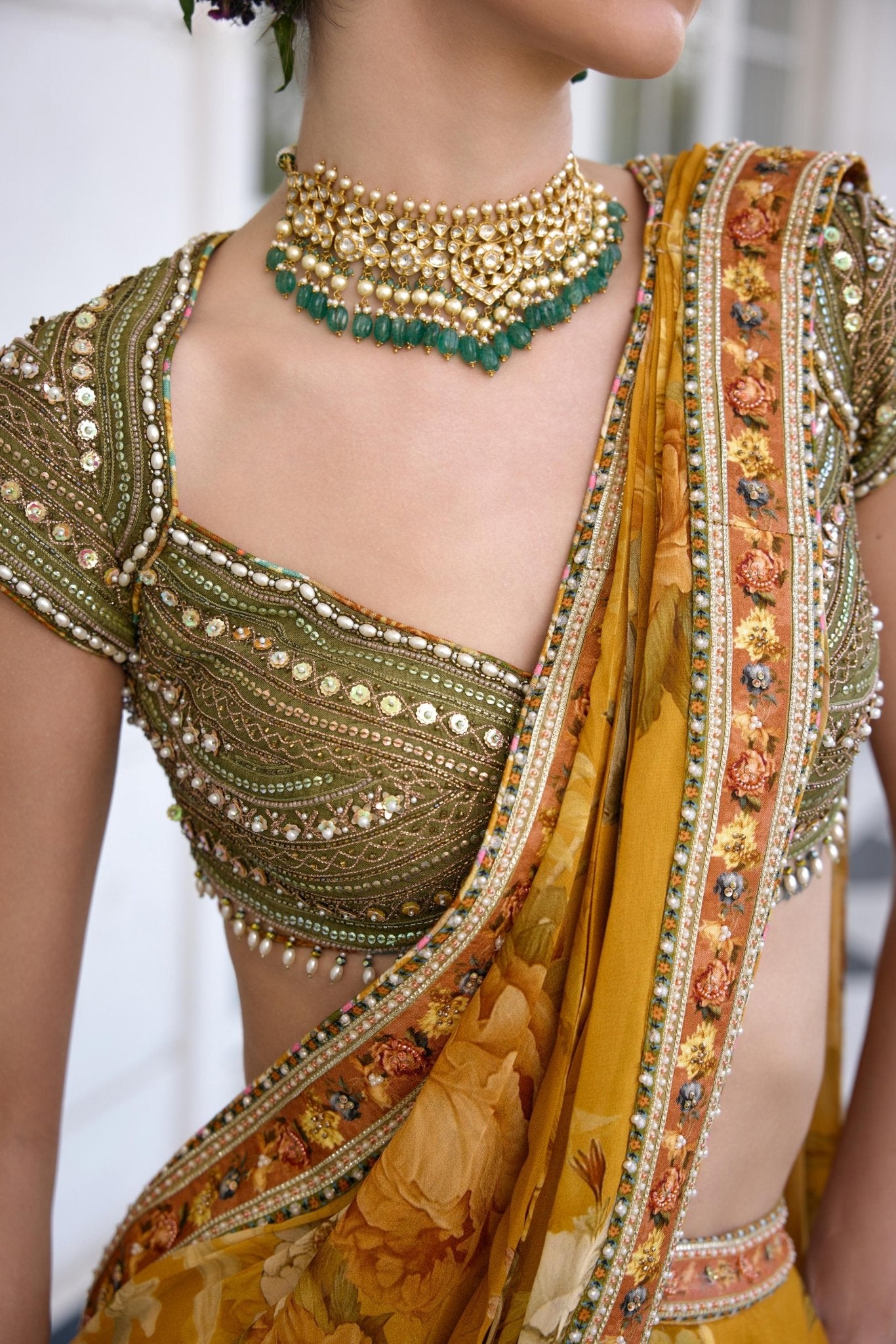 FRIDA DRAPED SAREE SET - White Maison de Couture
