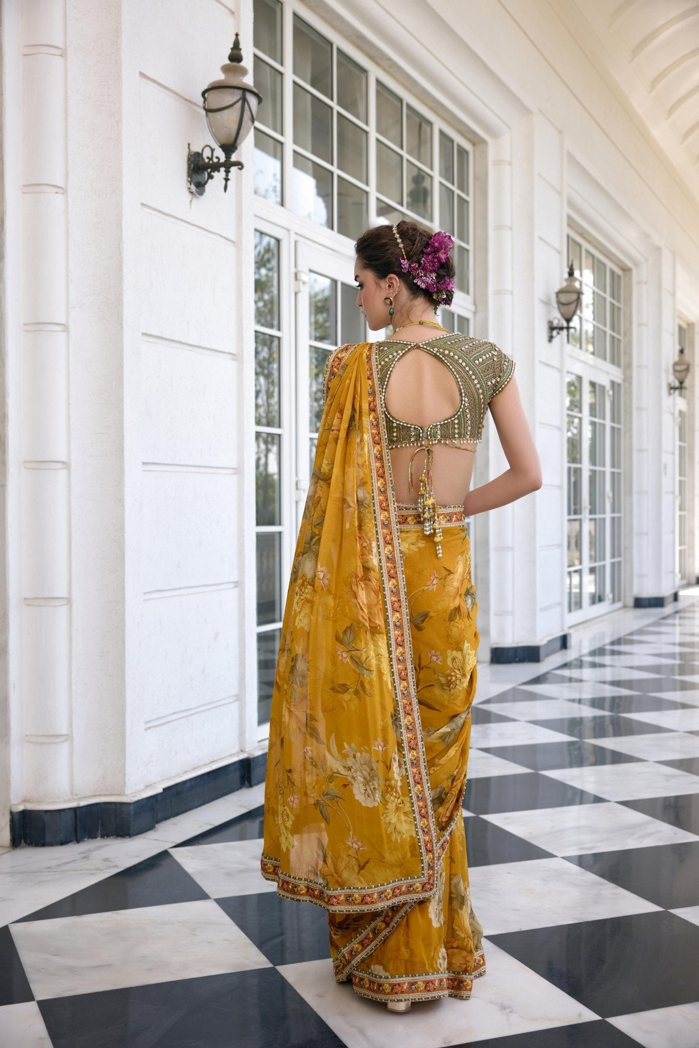 FRIDA DRAPED SAREE SET - White Maison de Couture