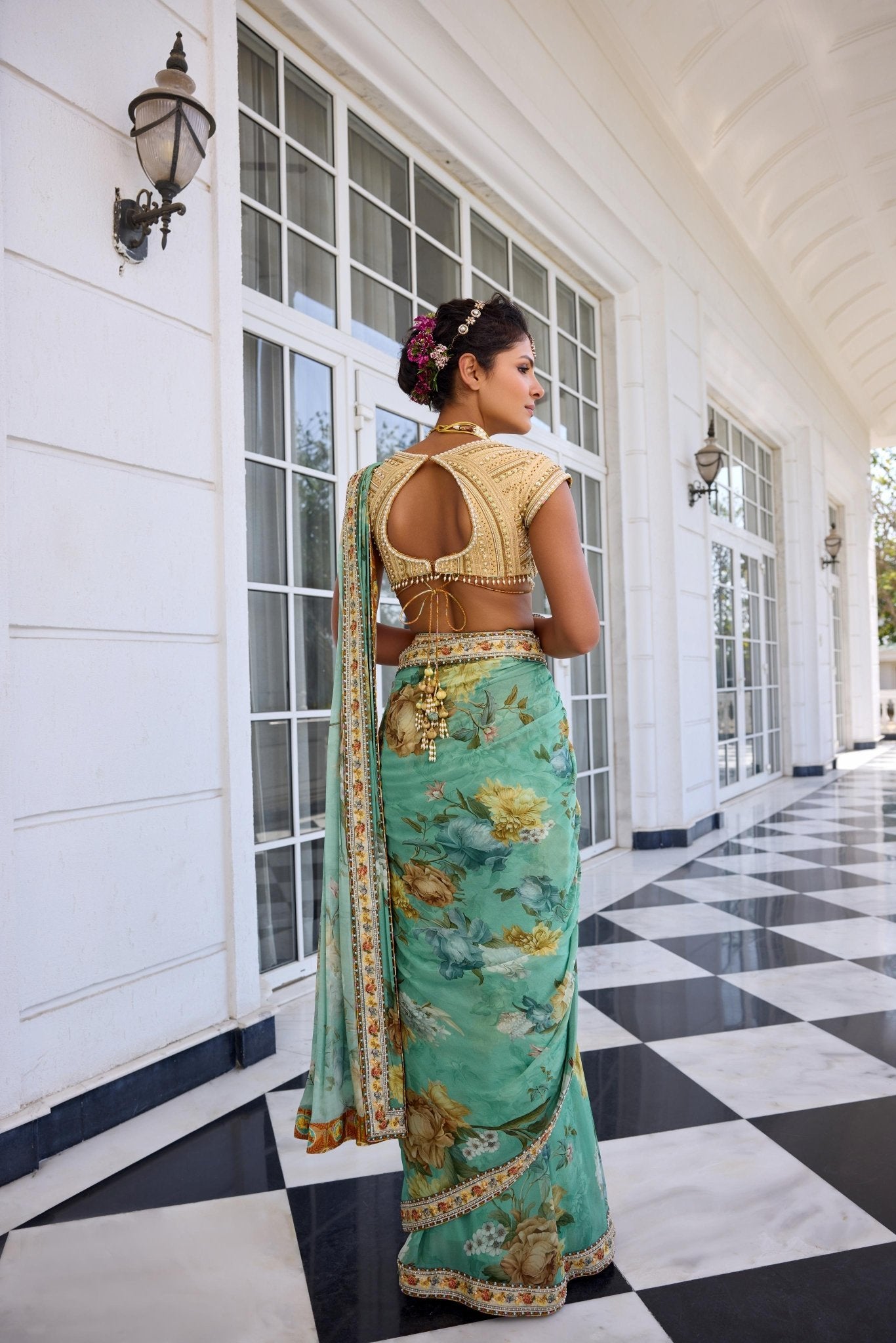 FRIDA DRAPED SAREE SET - White Maison de Couture