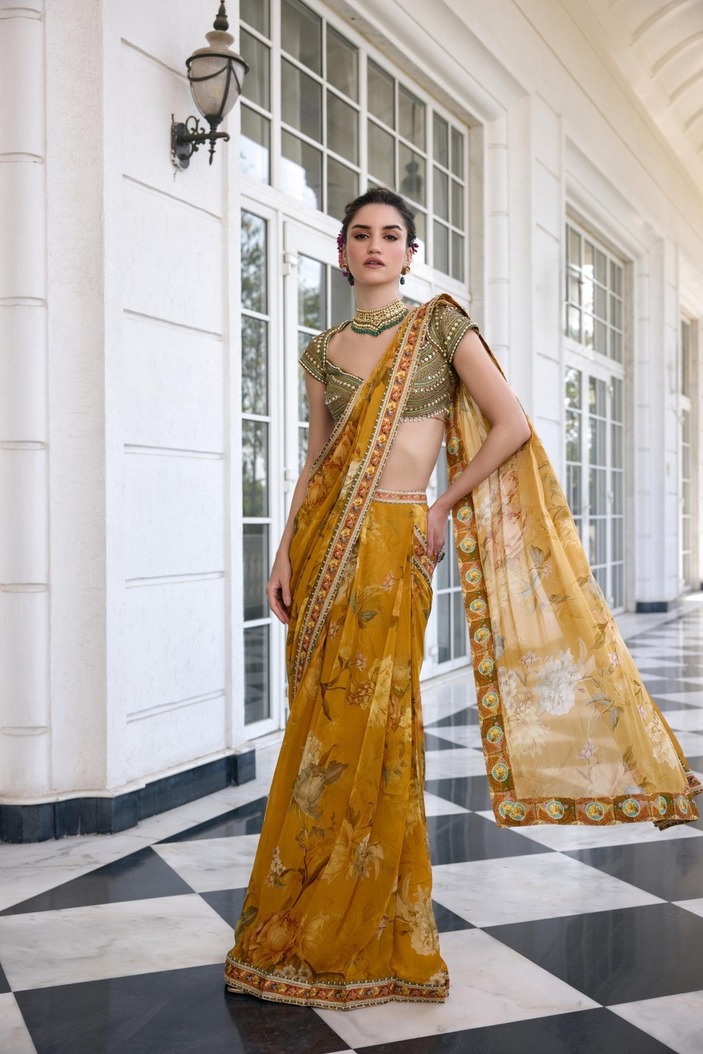 FRIDA DRAPED SAREE SET - White Maison de Couture