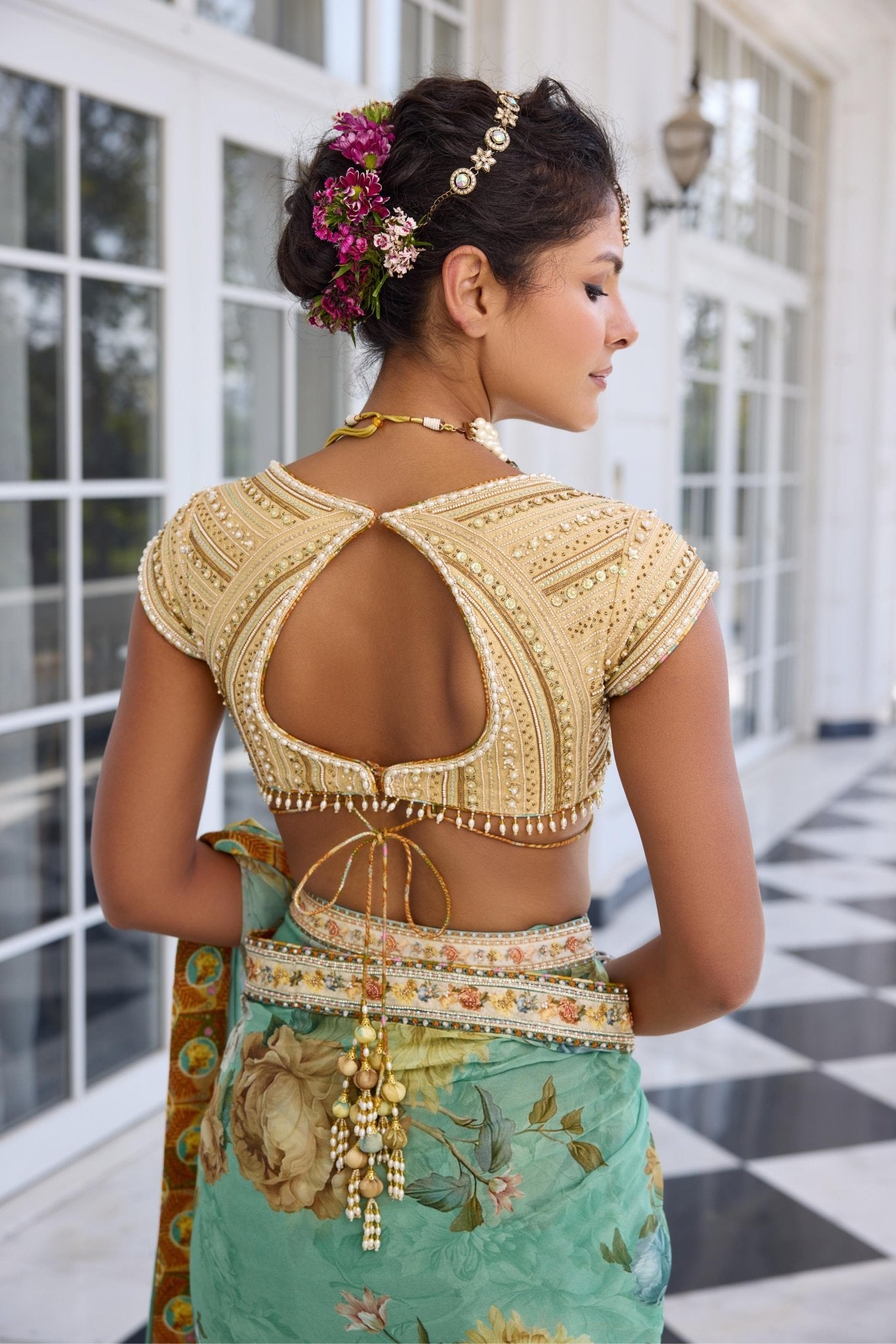 FRIDA DRAPED SAREE SET - White Maison de Couture