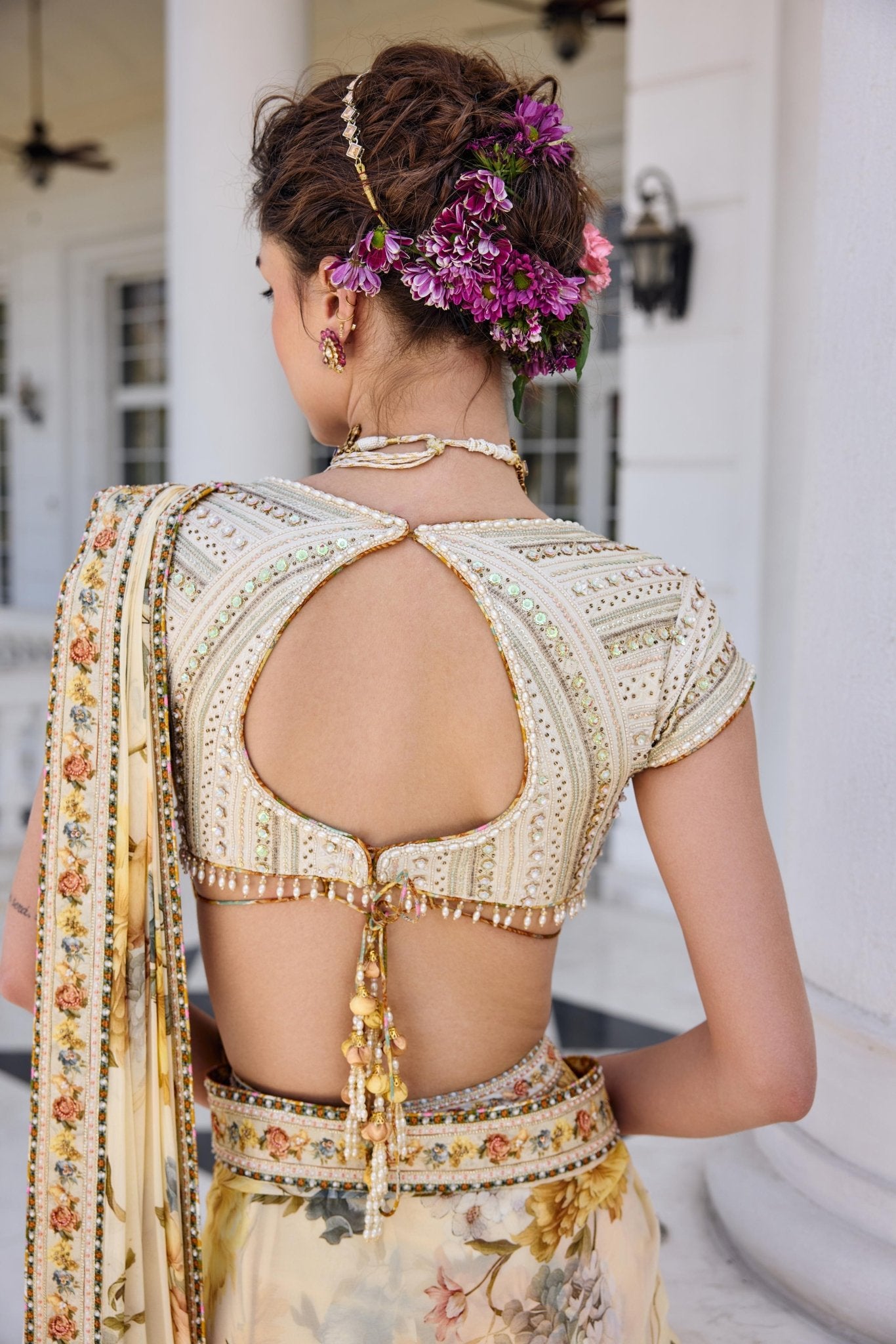 FRIDA DRAPED SAREE SET - White Maison de Couture