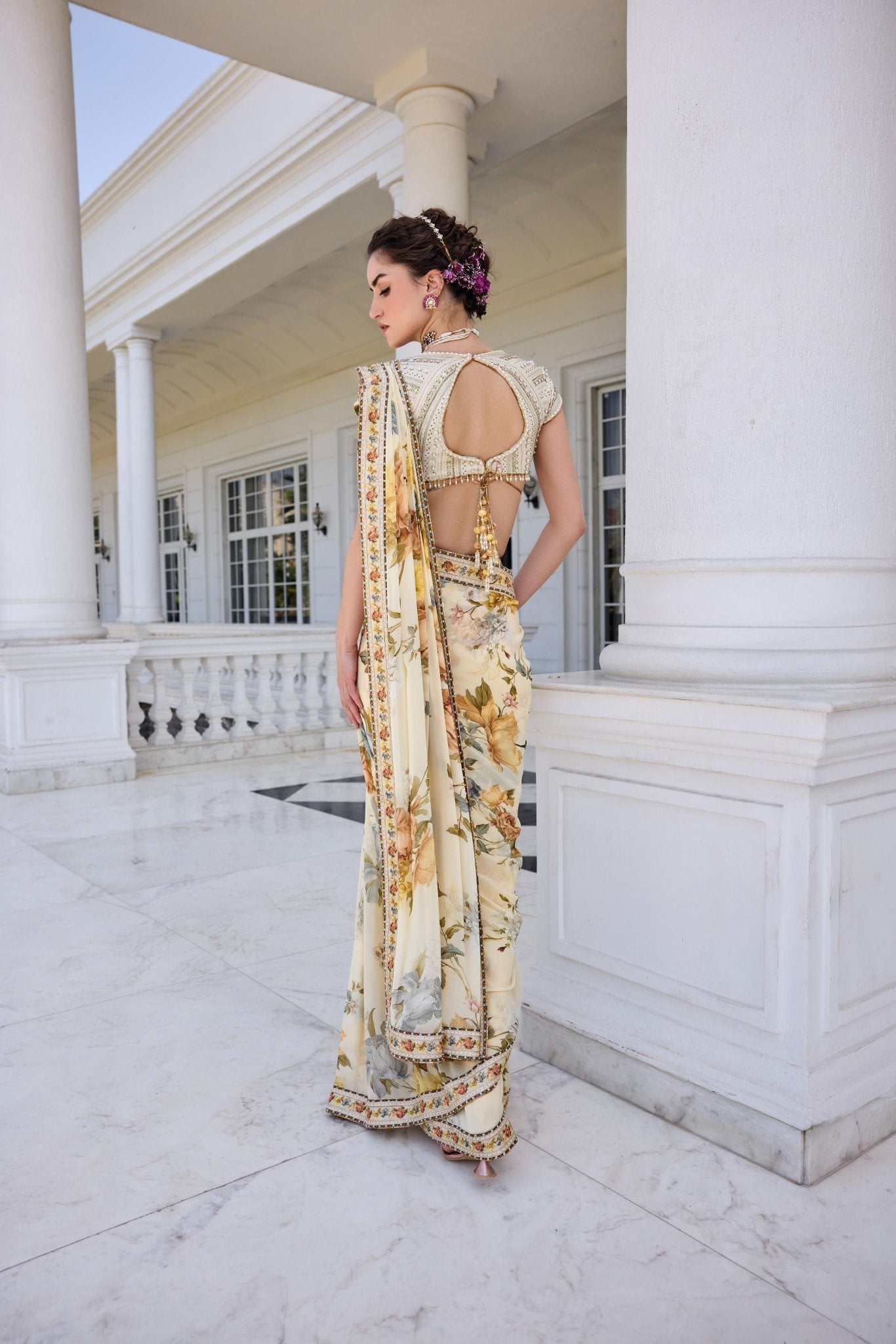FRIDA DRAPED SAREE SET - White Maison de Couture