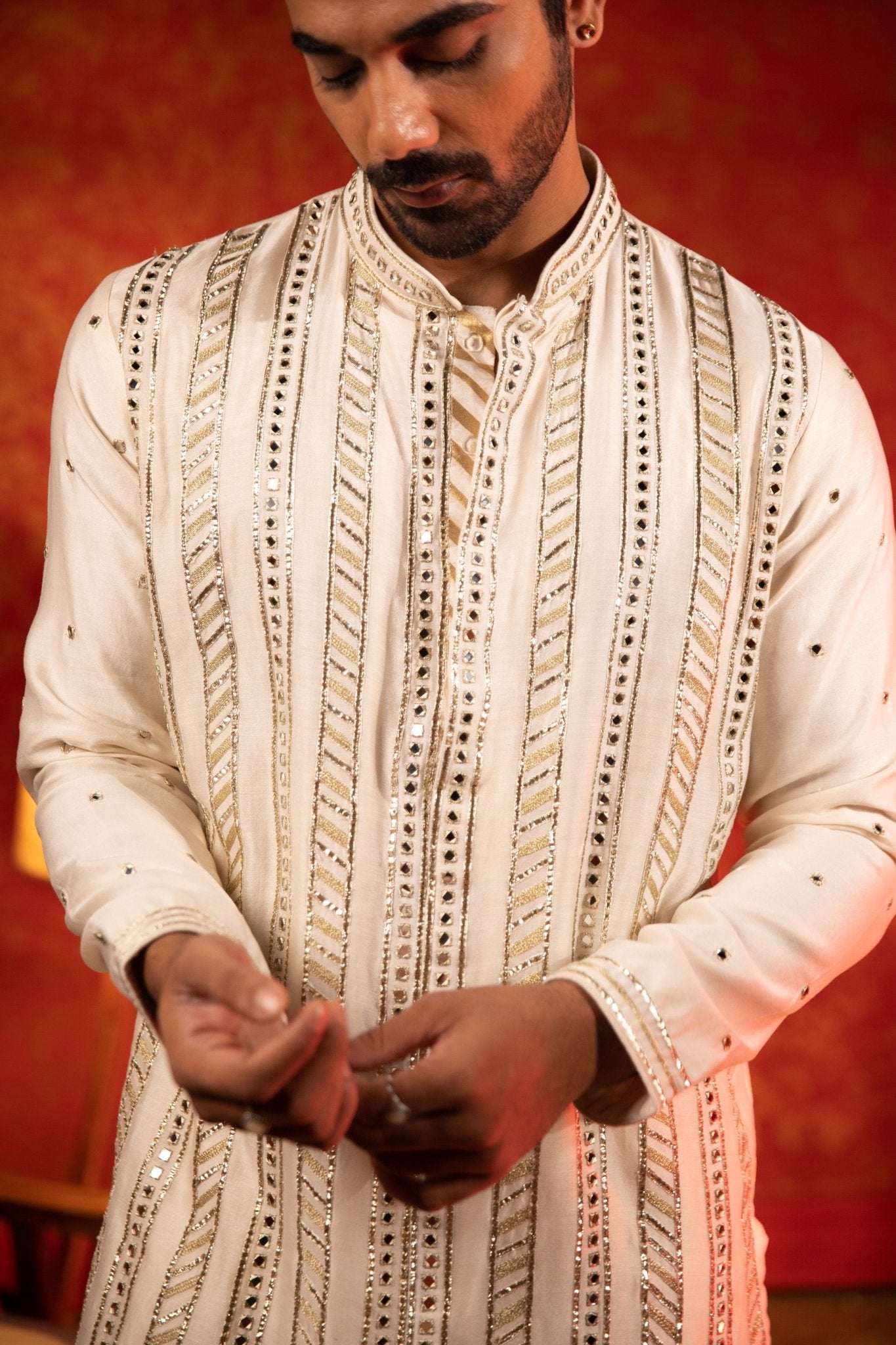 GOTA MIRROR PANEL KURTA SET - White Maison de Couture