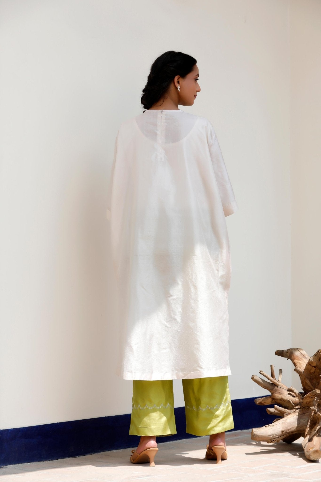 IVORY & GREEN KURTA SET - White Maison de Couture