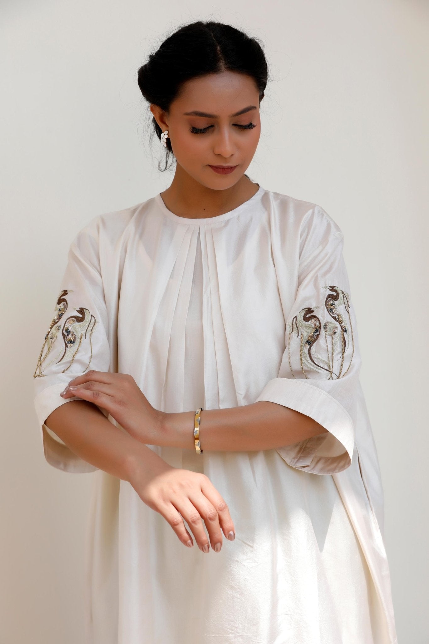 IVORY & GREEN KURTA SET - White Maison de Couture