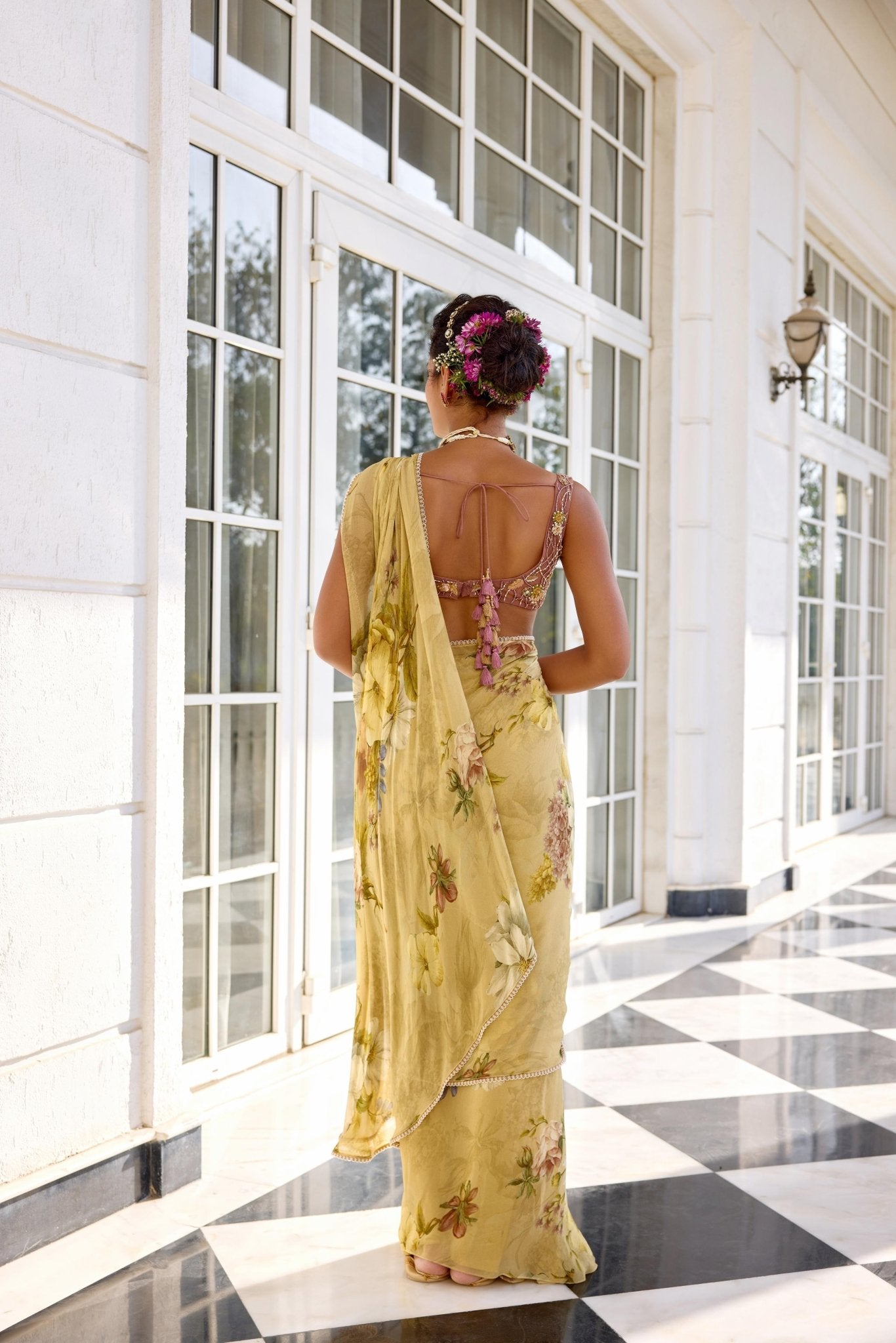 KEISHA DRAPED SAREE SET - White Maison de Couture