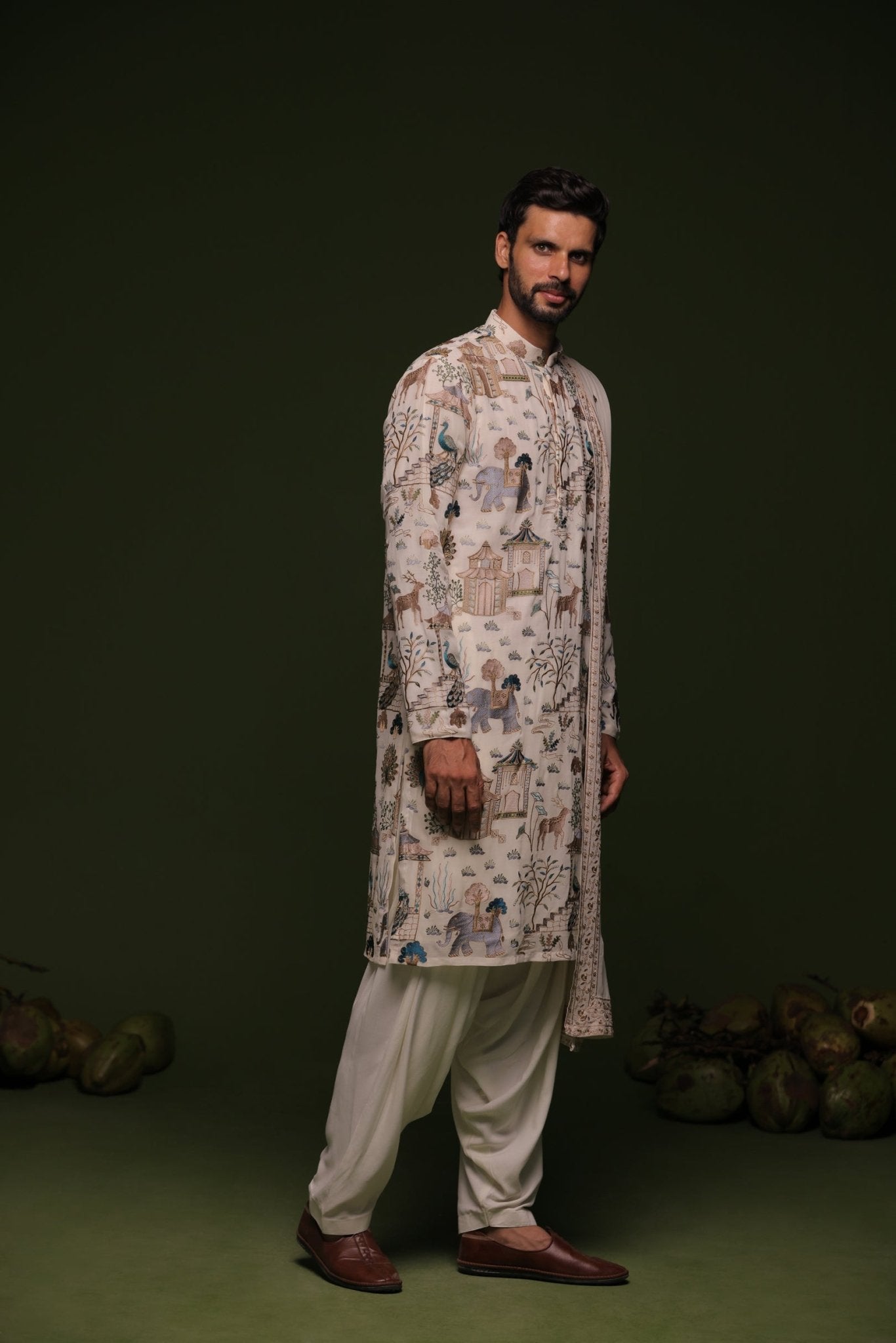 KUBERA MULTI KURTA SET WITH PATIYALA AND DUPATTA - White Maison de Couture