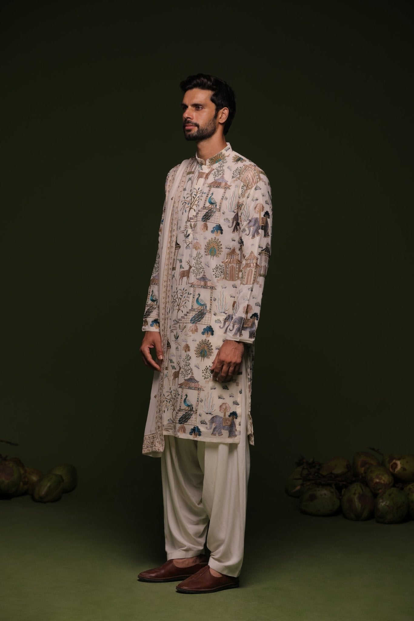 KUBERA MULTI KURTA SET WITH PATIYALA AND DUPATTA - White Maison de Couture