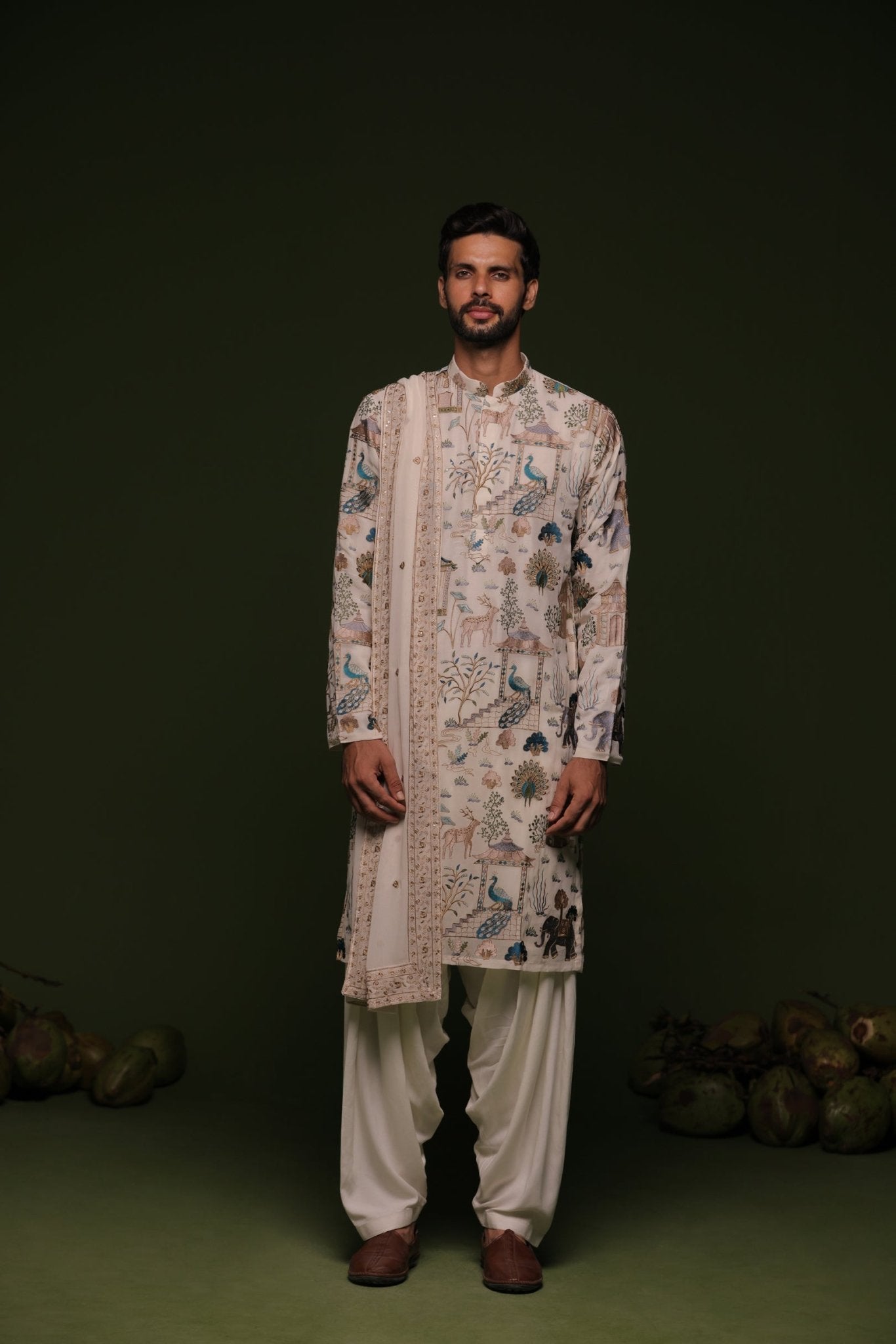 KUBERA MULTI KURTA SET WITH PATIYALA AND DUPATTA - White Maison de Couture
