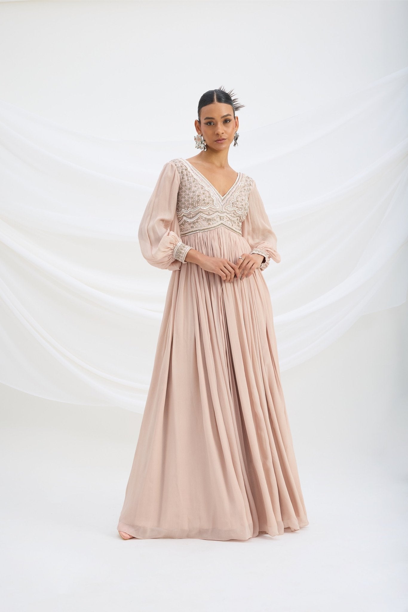 LIGHT PINK EMBROIDERED DRESS - White Maison de Couture