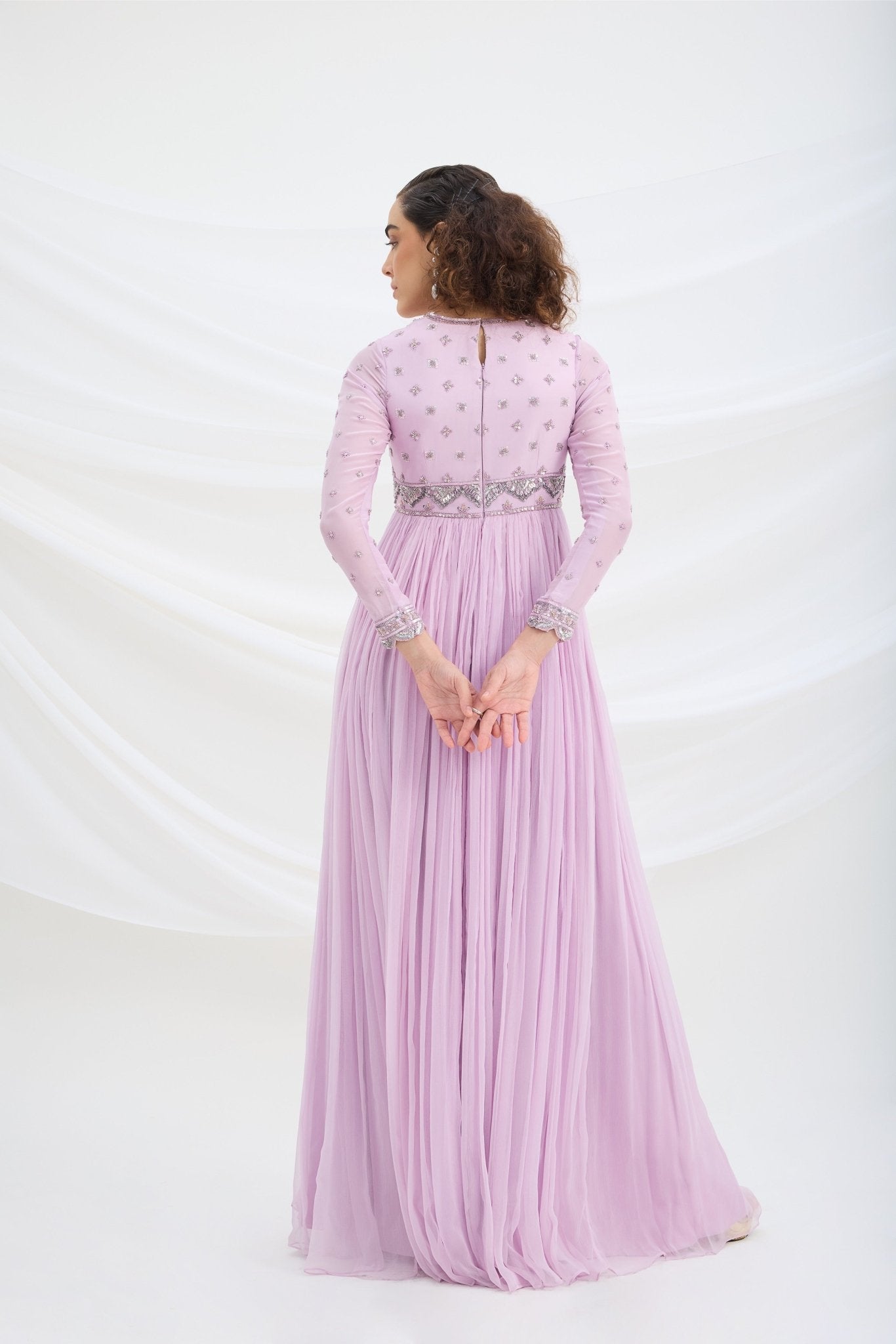 LILAC EMBROIDERED DRESS WITH DUPATTA - White Maison de Couture