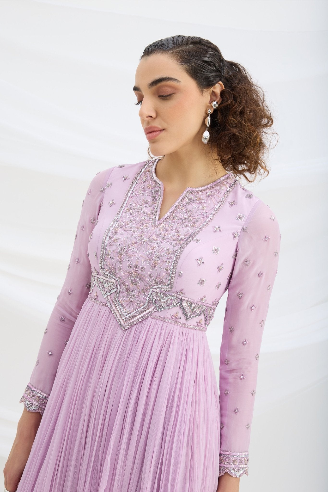 LILAC EMBROIDERED DRESS WITH DUPATTA - White Maison de Couture