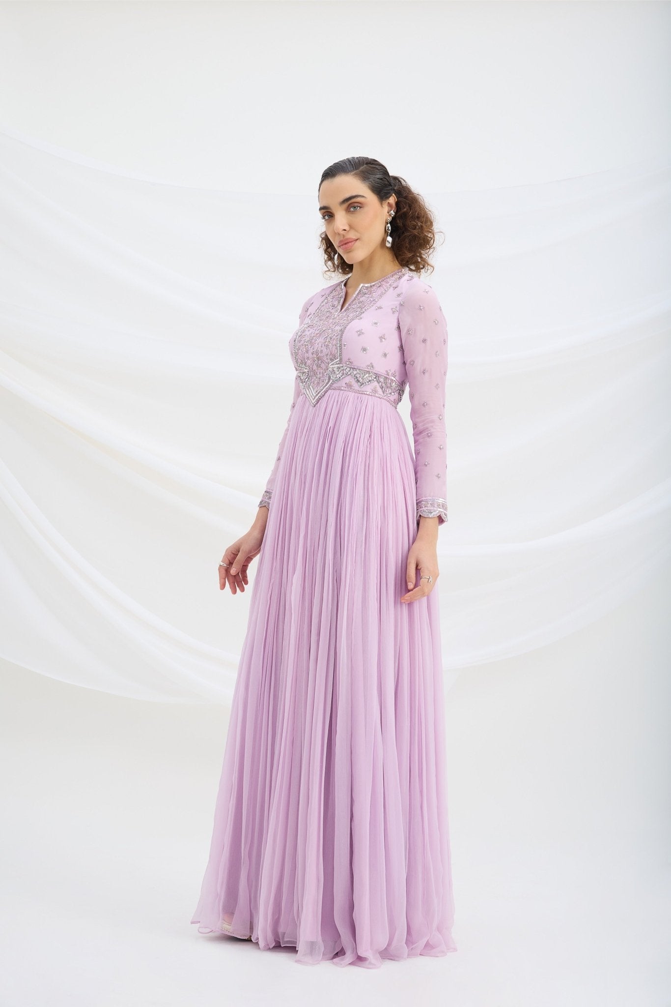 LILAC EMBROIDERED DRESS WITH DUPATTA - White Maison de Couture