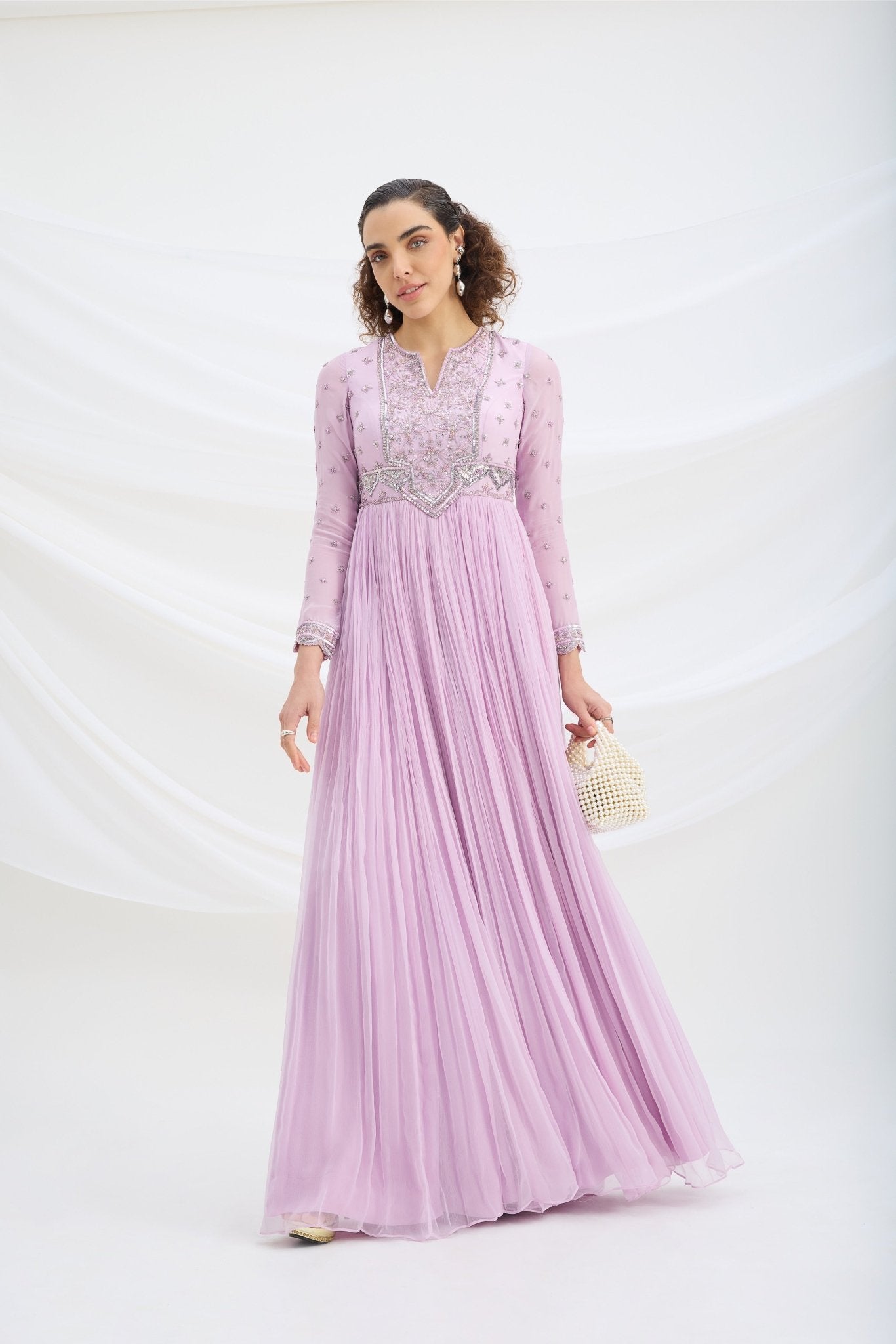 LILAC EMBROIDERED DRESS WITH DUPATTA - White Maison de Couture