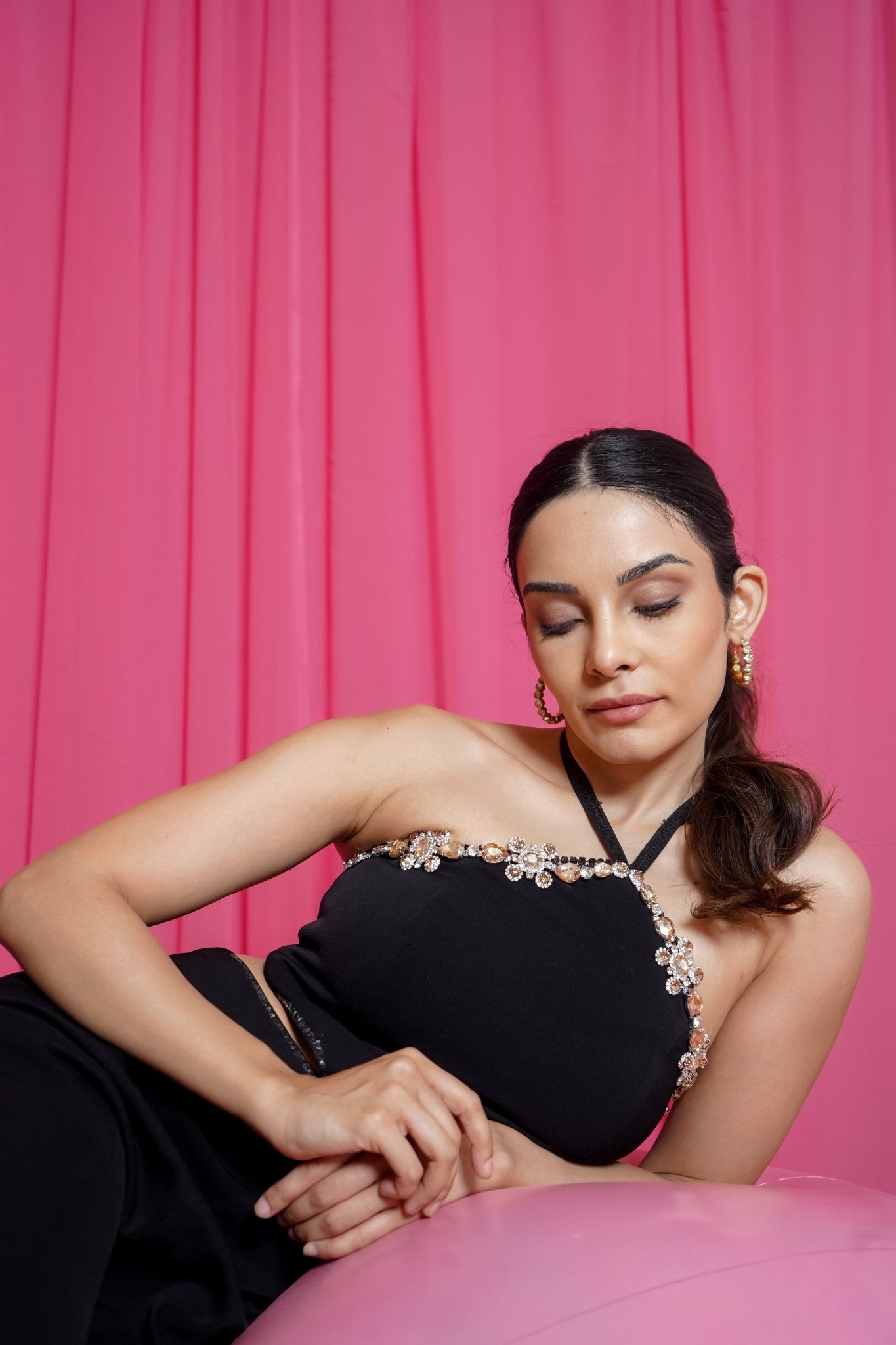 LUMIÈRE NOIR HALTER JUMPSUIT - White Maison de Couture