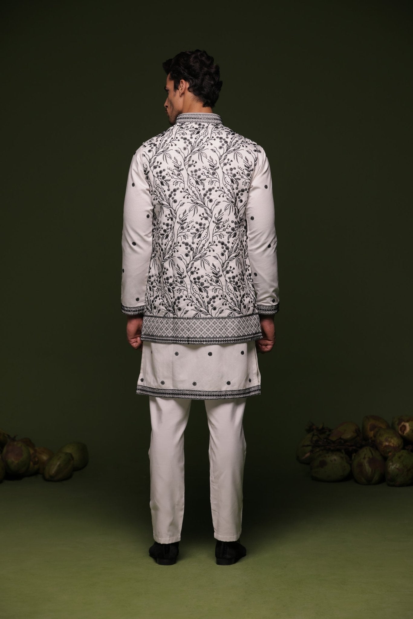 MANU WHITE JACKET KURTA SET - White Maison de Couture
