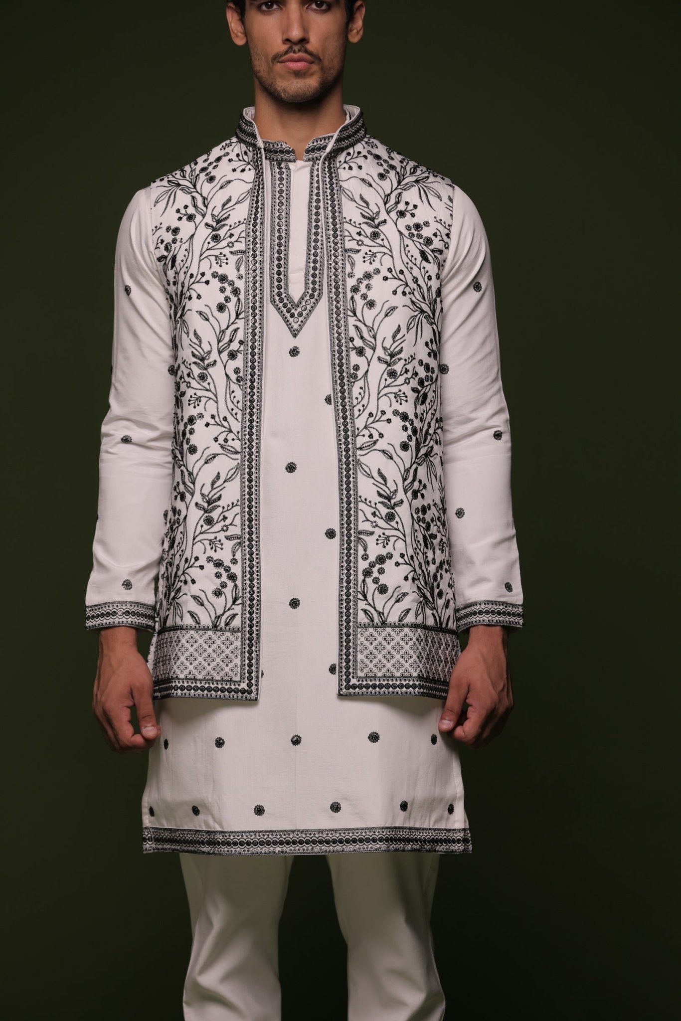 MANU WHITE JACKET KURTA SET - White Maison de Couture