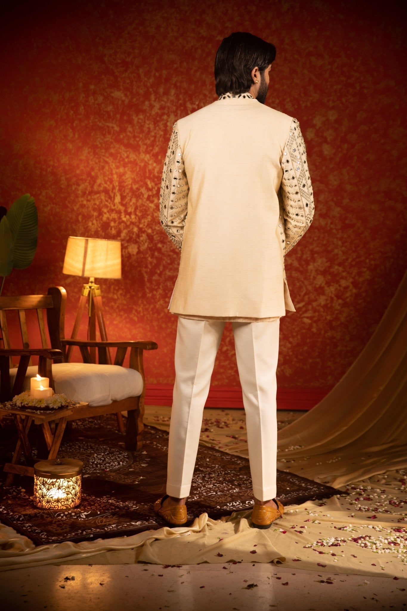 MIRROR BUST OPEN JACKET SET - White Maison de Couture