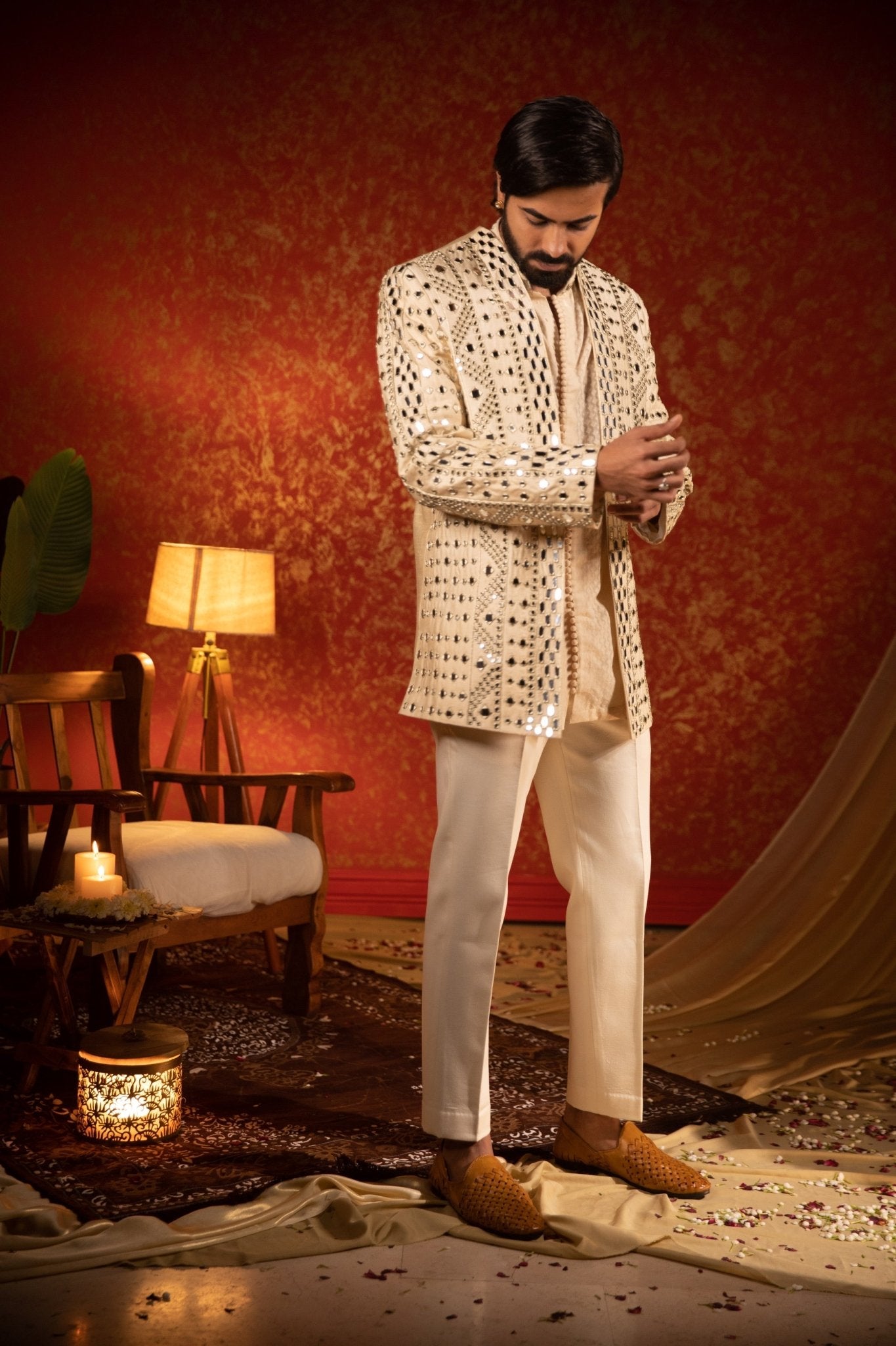 MIRROR BUST OPEN JACKET SET - White Maison de Couture