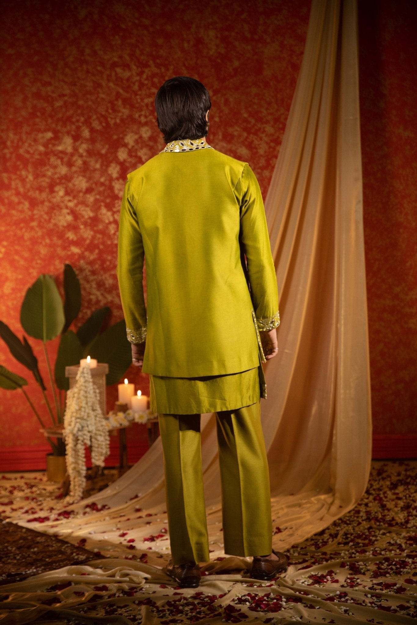 MIRROR LAPEL KURTA BANDI SET - White Maison de Couture